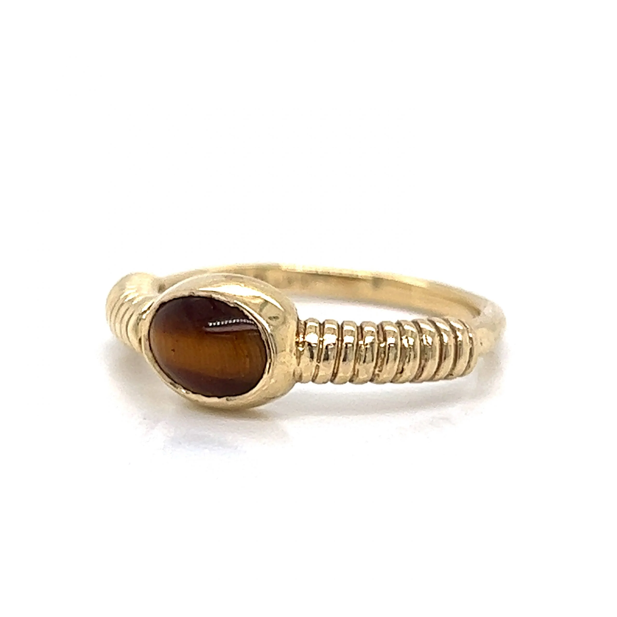 Oval Tiger's Eye Stacking Ring in 14k Yellow Gold - Image 2