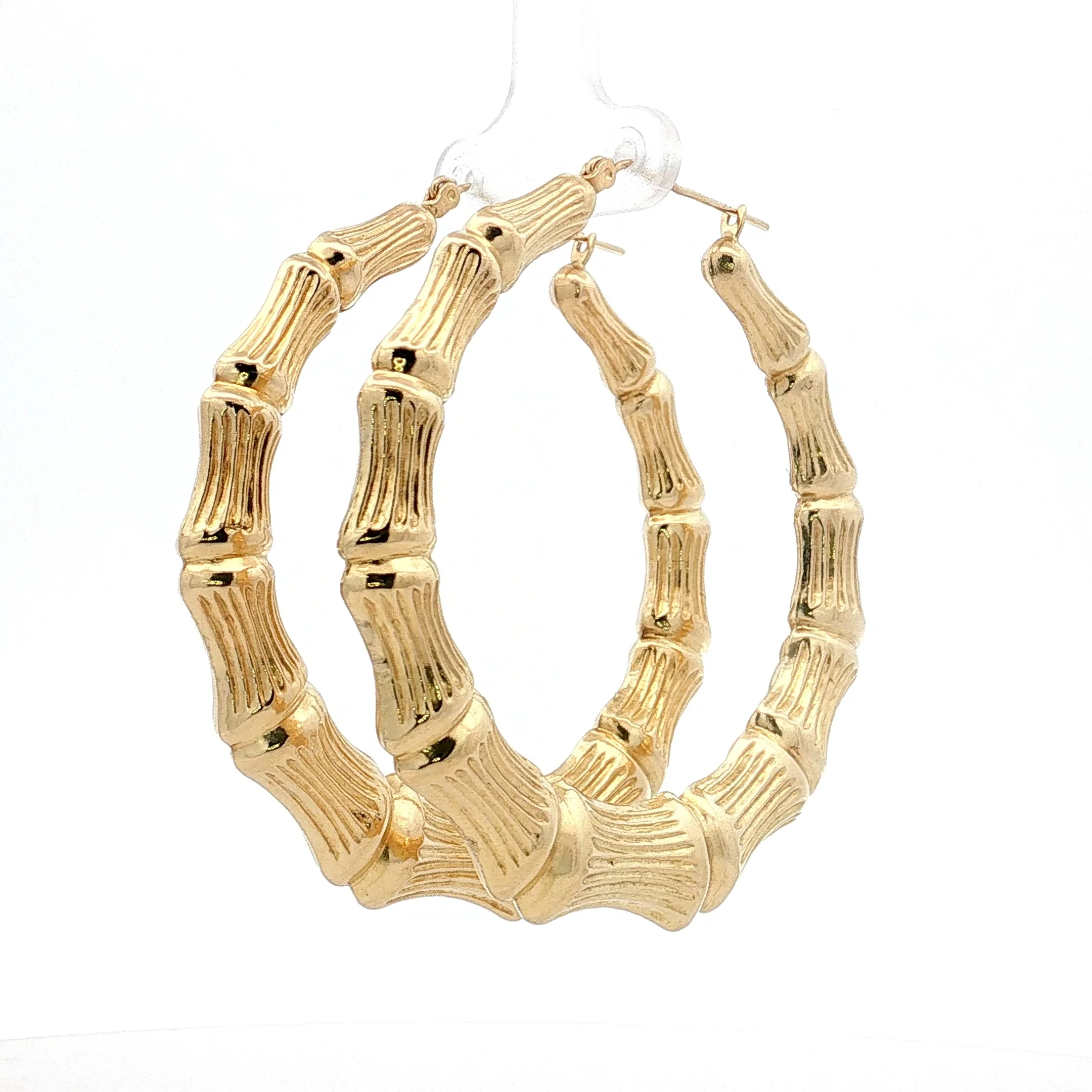 Oversized Bamboo Hoop Earrings 14k Yellow Gold - Image 2
