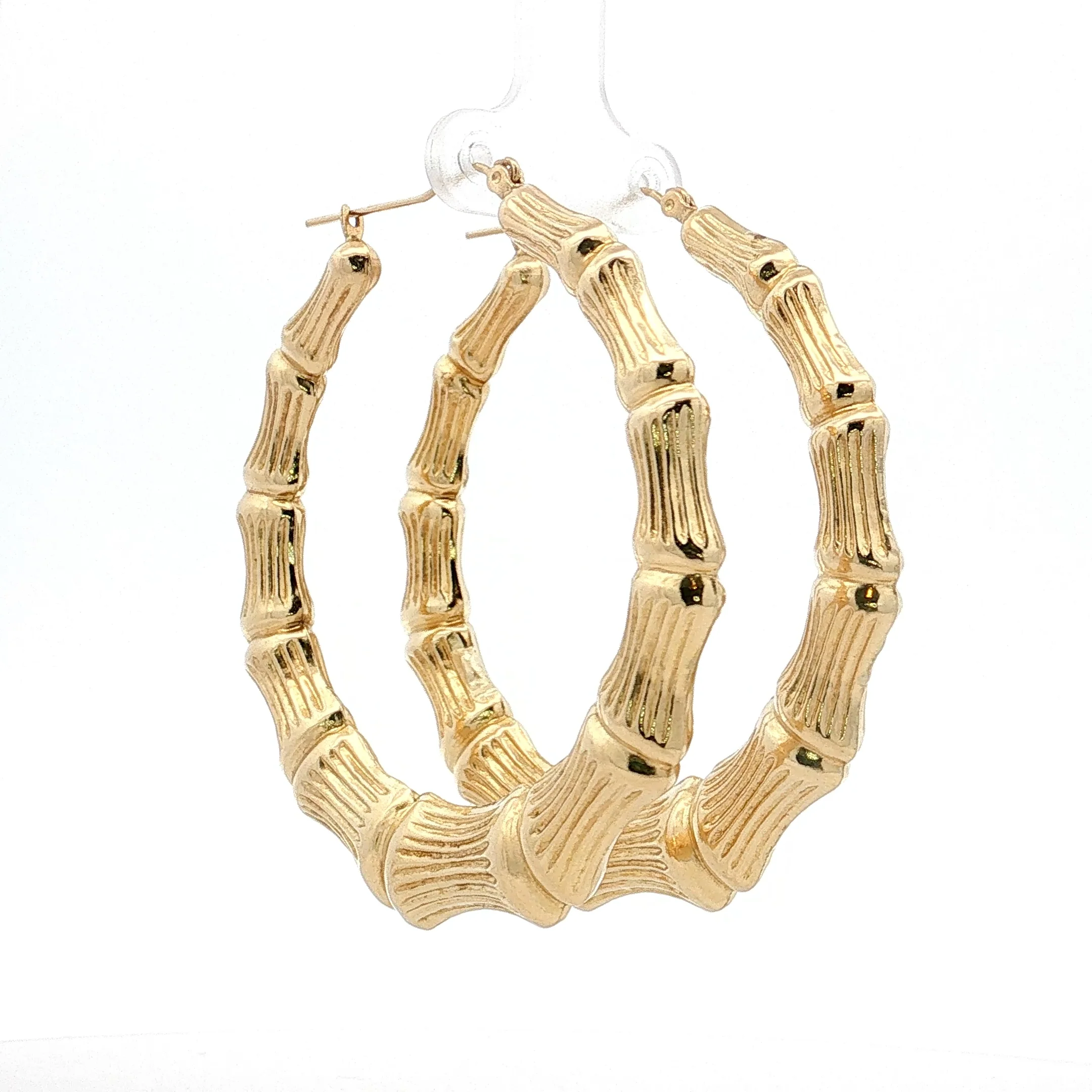 Oversized Bamboo Hoop Earrings 14k Yellow Gold - Image 3