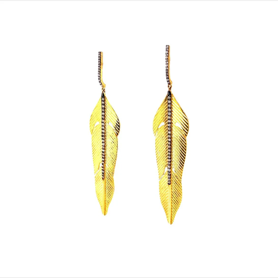 Oversized Diamond Vermeil Leaf Drop Earrings - Image 2
