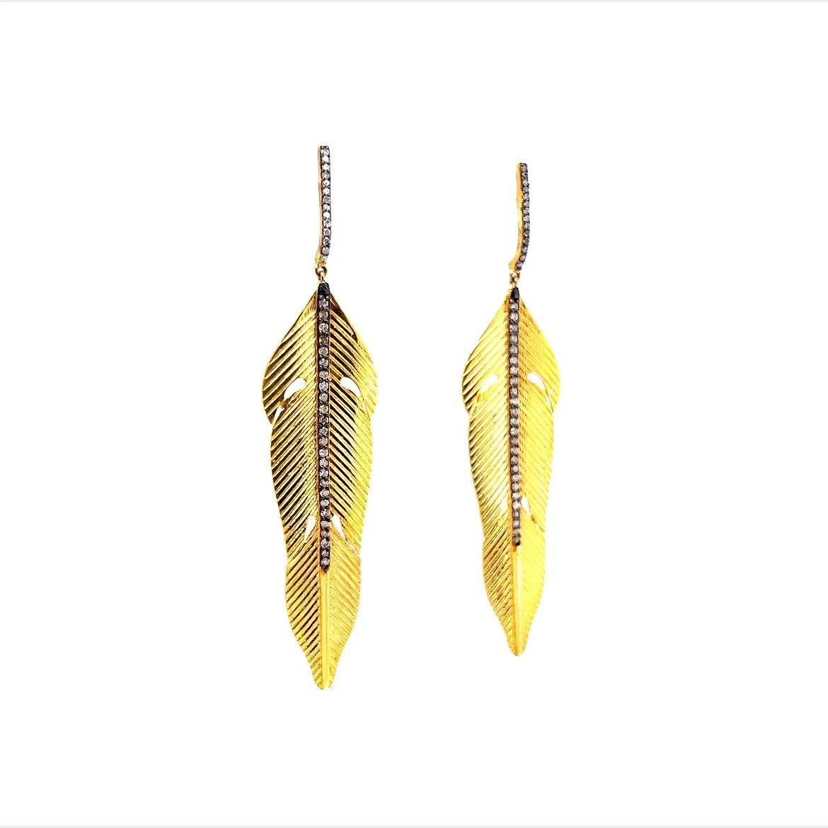 Oversized Diamond Vermeil Leaf Drop Earrings - Image 3