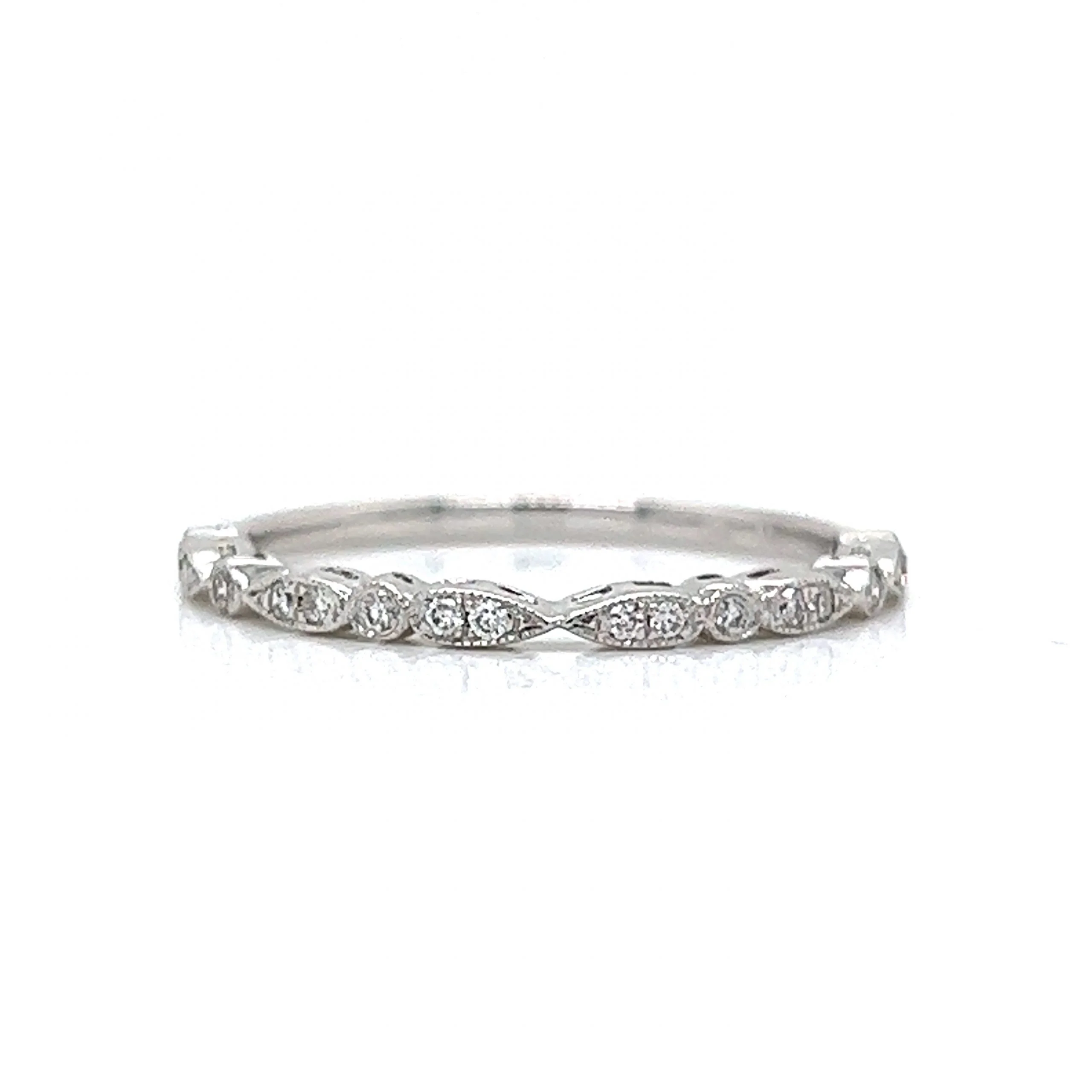 Patterned Diamond Station Wedding Band in 14k White Gold