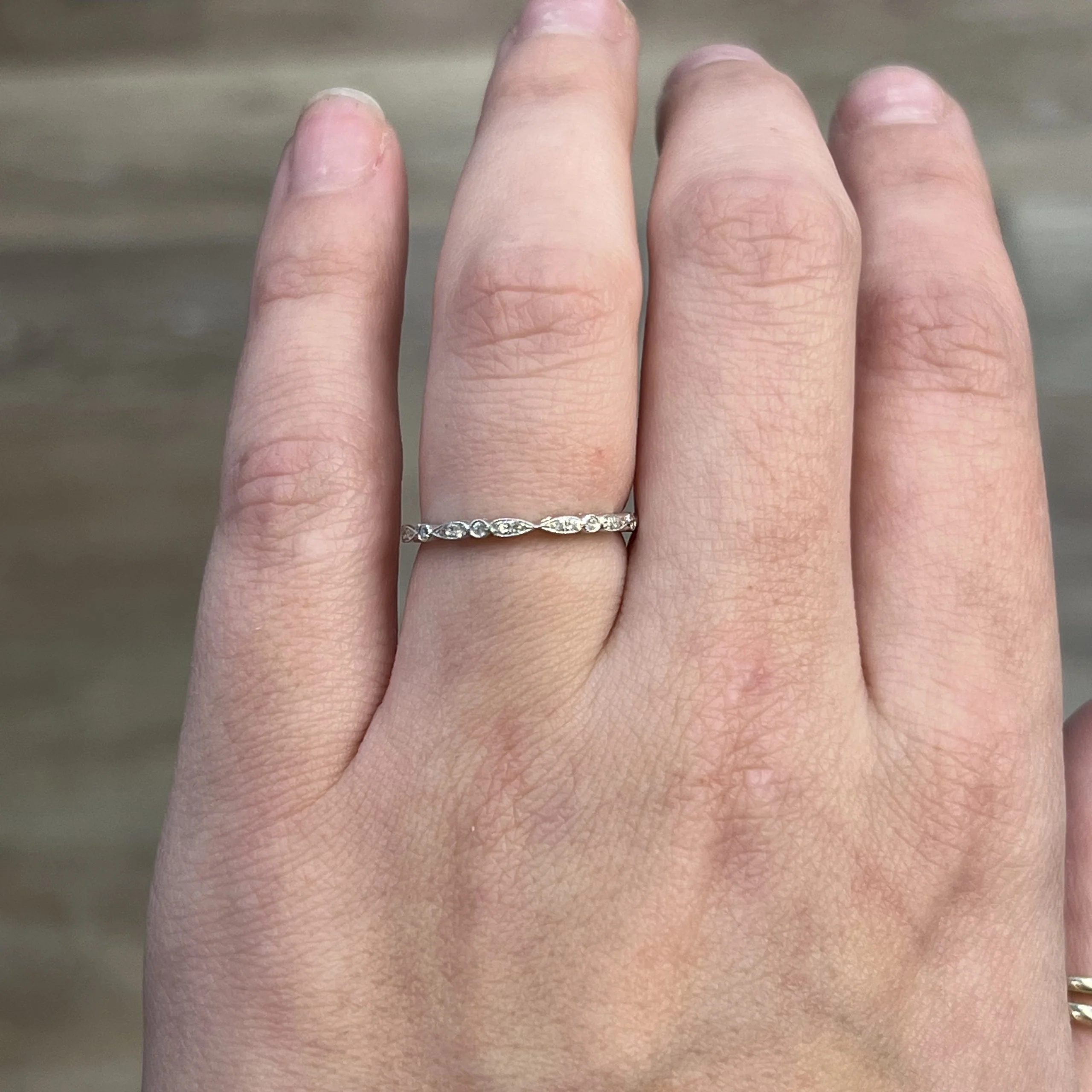 Patterned Diamond Station Wedding Band in 14k White Gold - Image 6