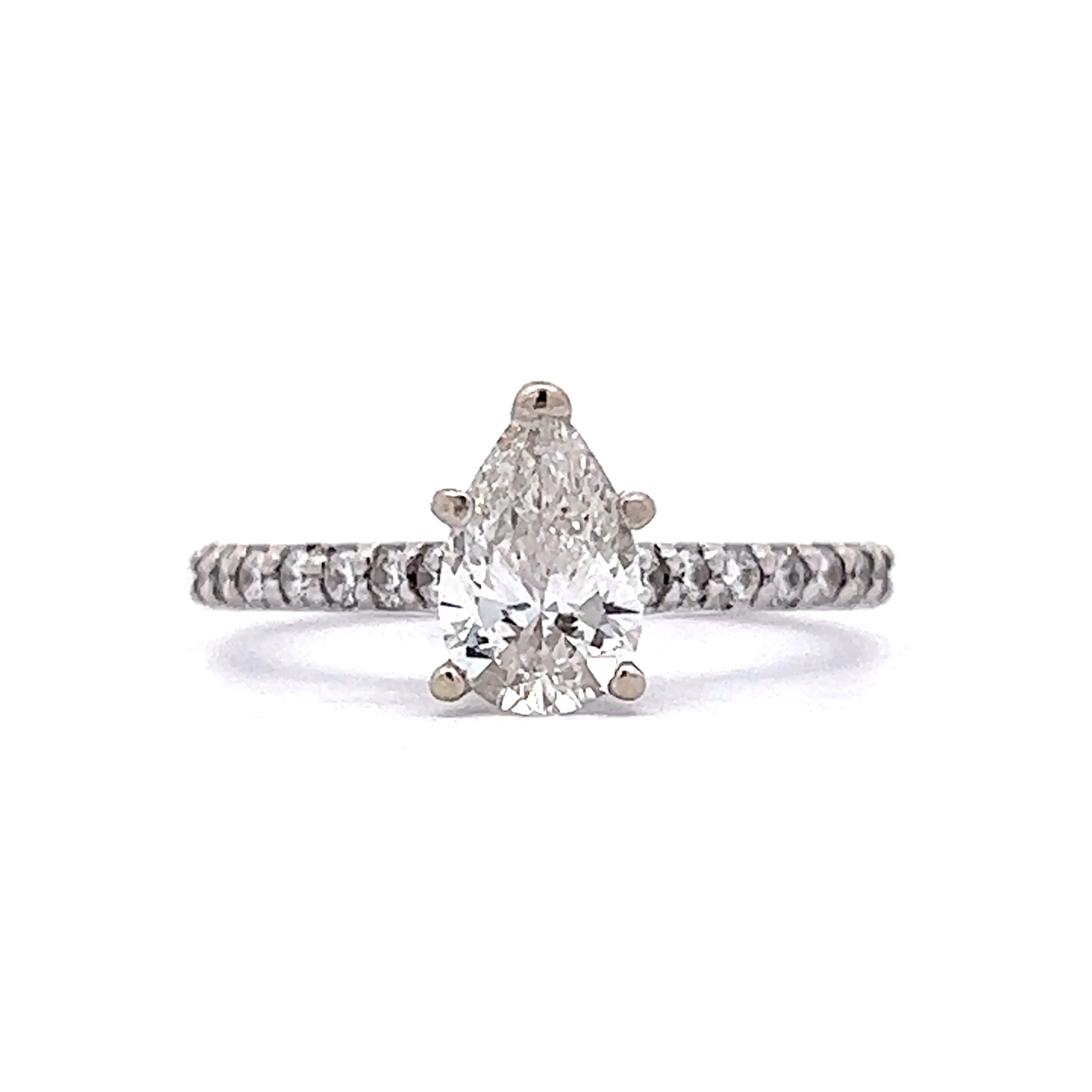 Pave Band Pear Cut Diamond Engagement Ring in 14k White Gold
