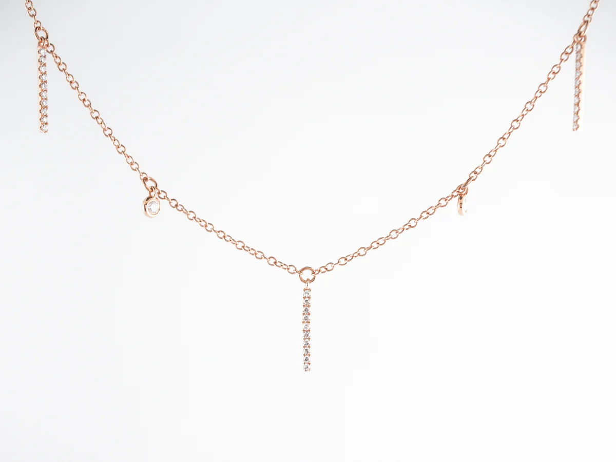 Pave & Bezel Diamond Necklace in 18K Rose Gold