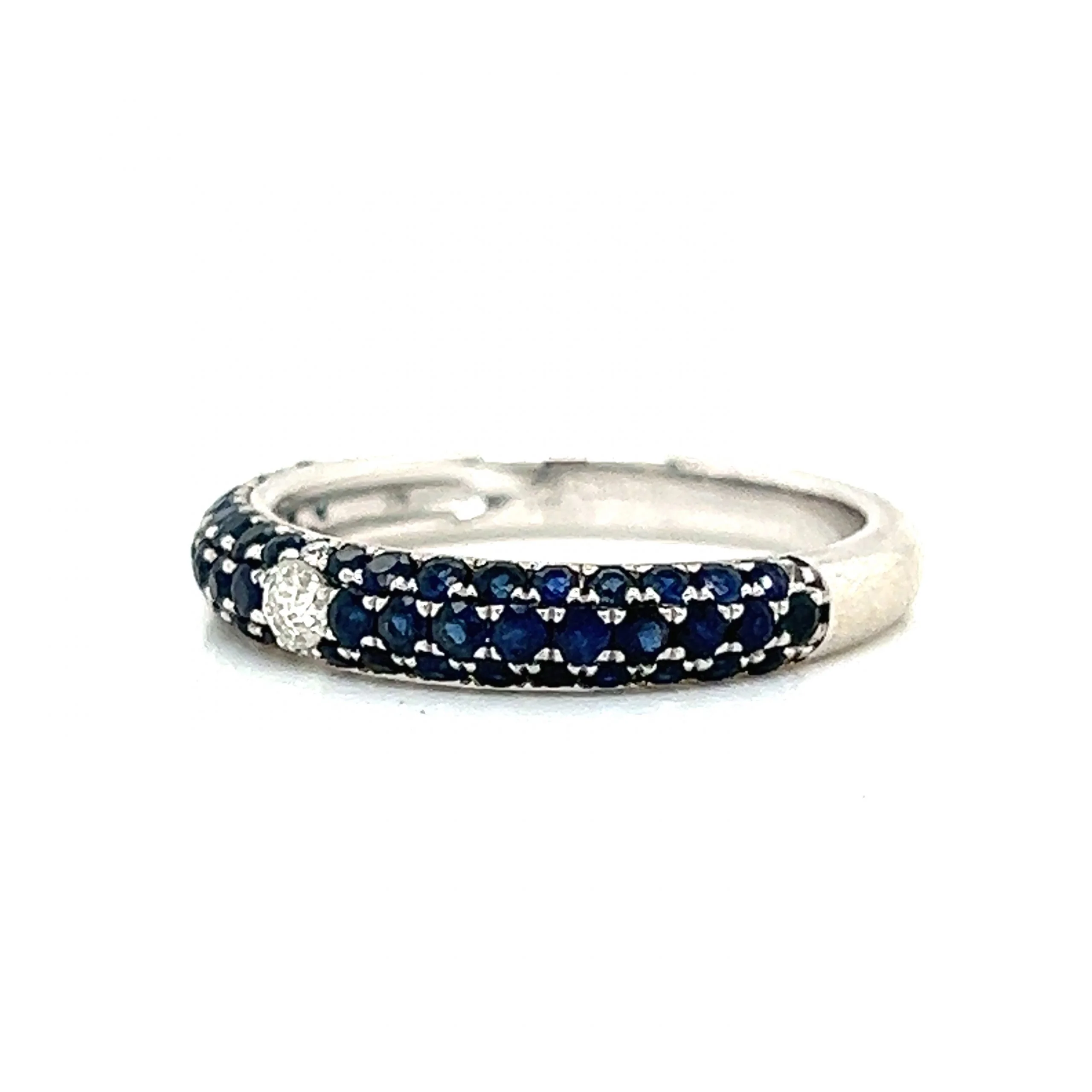 Pave Blue Sapphire & Diamond Band in 14k White Gold - Image 2