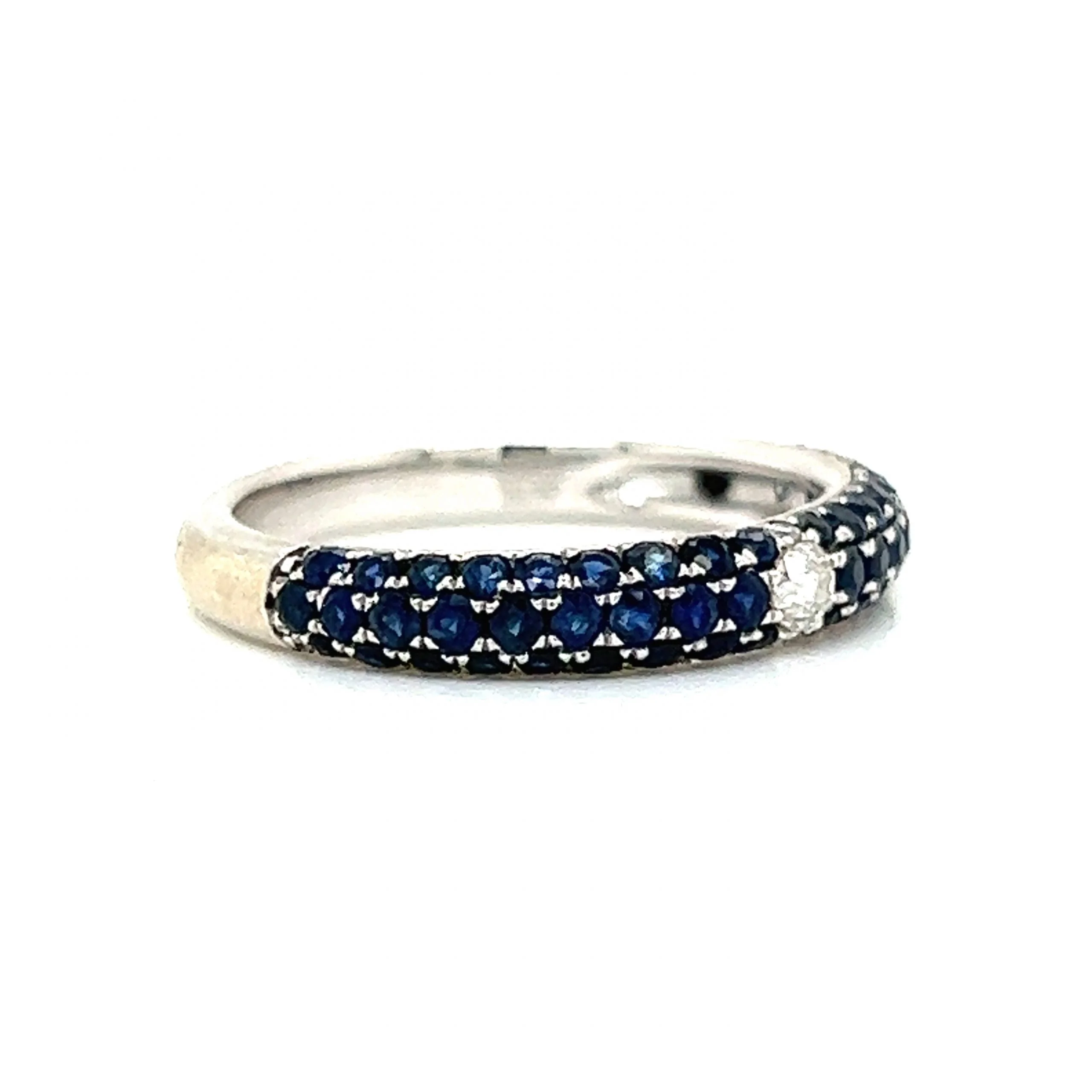 Pave Blue Sapphire & Diamond Band in 14k White Gold - Image 3