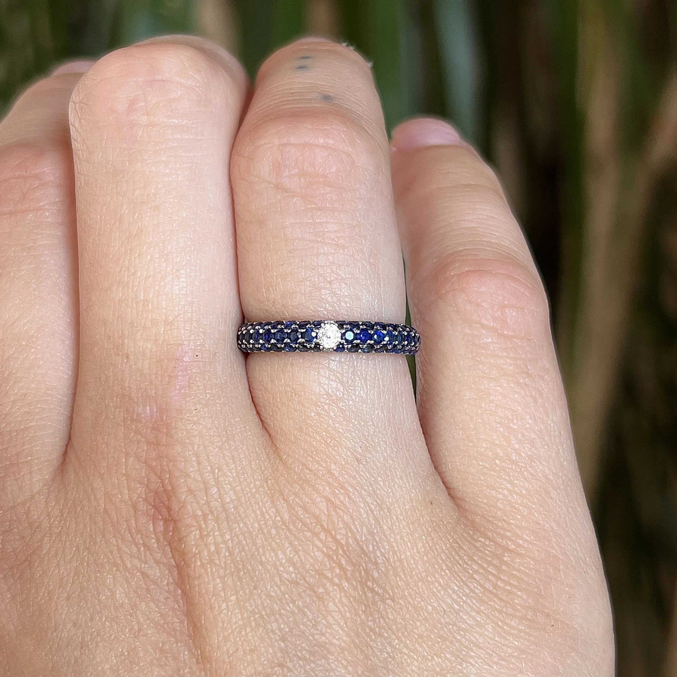 Pave Blue Sapphire & Diamond Band in 14k White Gold - Image 6