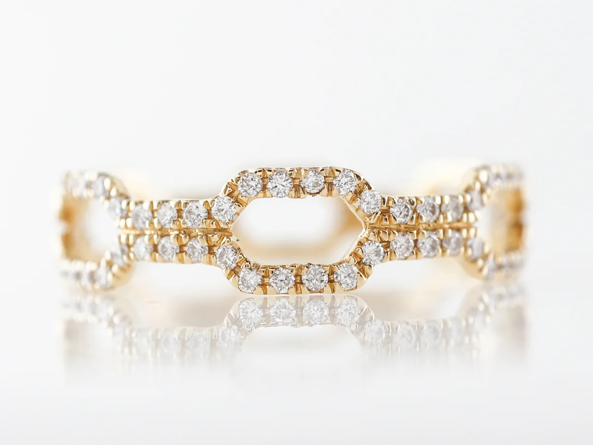 Pave Chain Link Diamond Ring in 18k Yellow Gold