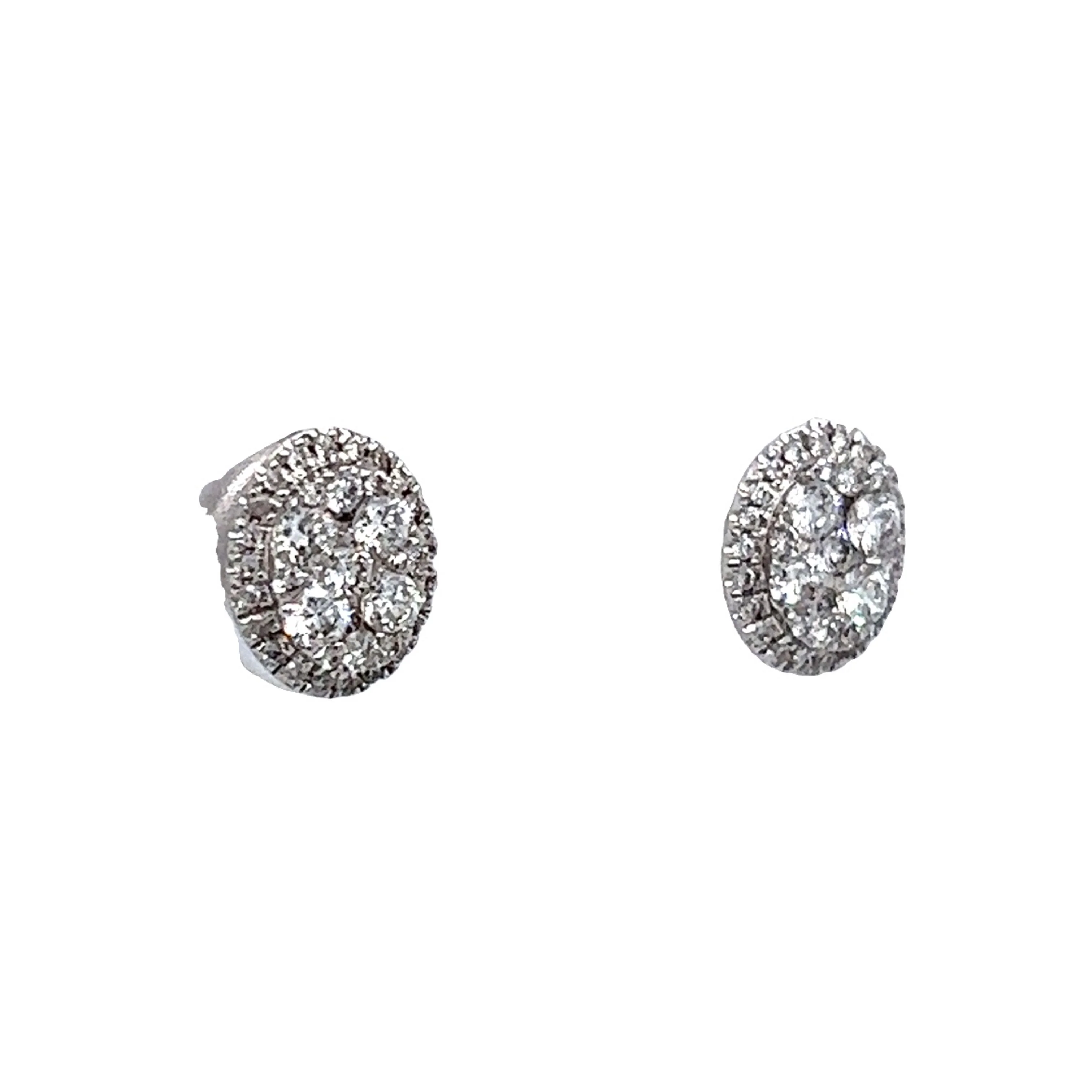 Pave Cluster Diamond Disk Earrings 14K White Gold - Image 3