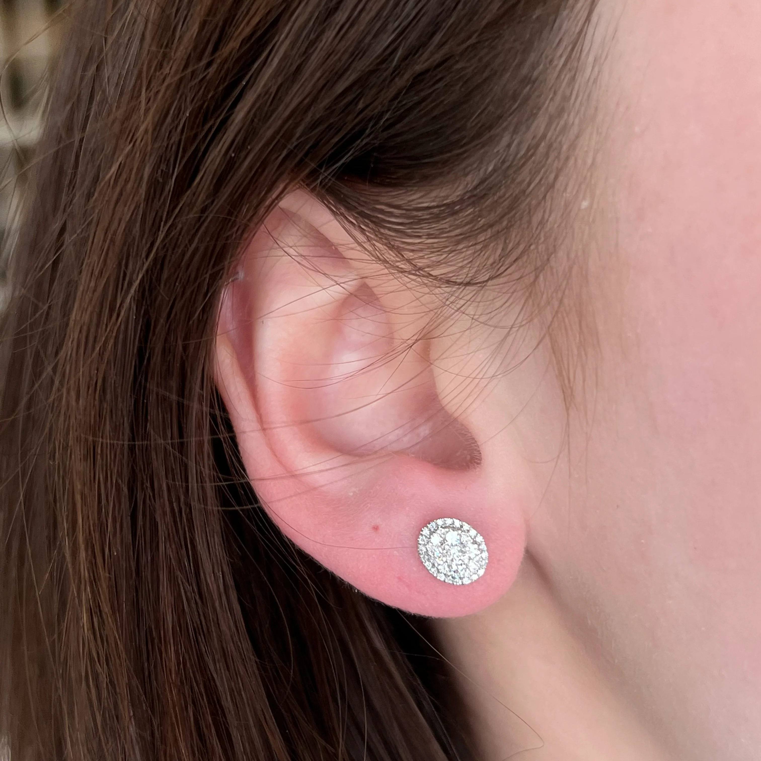 Pave Cluster Diamond Disk Earrings 14K White Gold - Image 4