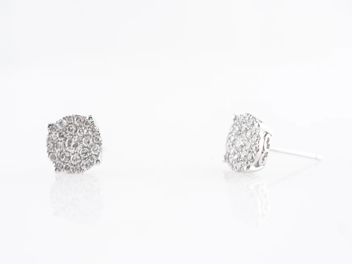 Pave Cluster Earring Studs in 14k White Gold - Image 2