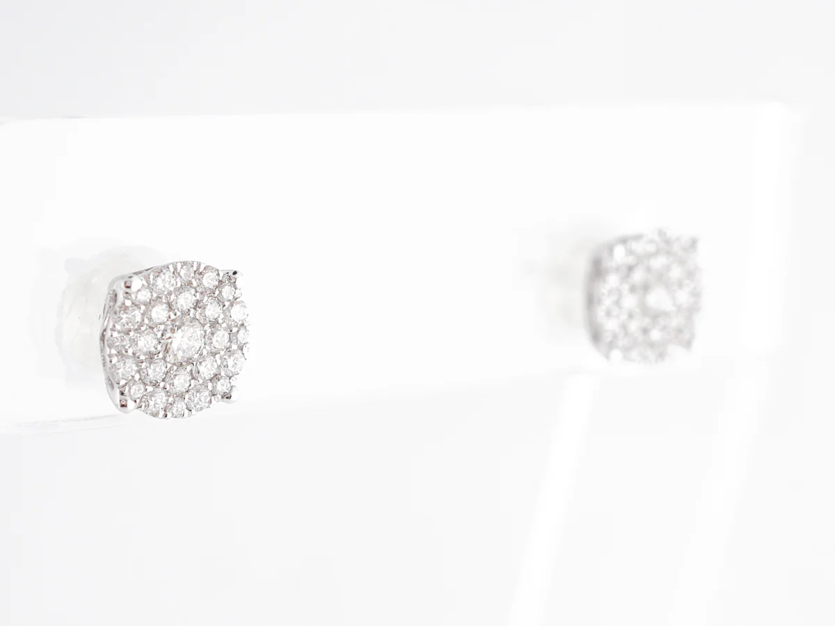 Pave Cluster Earring Studs in 14k White Gold - Image 5
