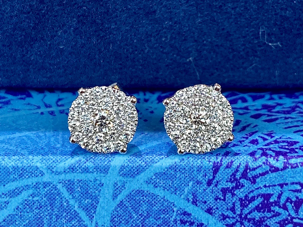 Pave Cluster Earring Studs in 14k White Gold - Image 6