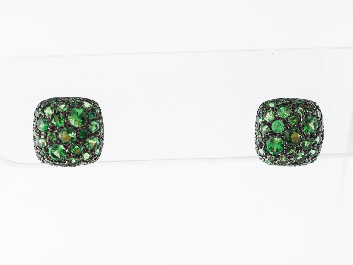 1.18 Tsavorite Garnet Pave Cluster Earring Studs in 14k Yellow Gold