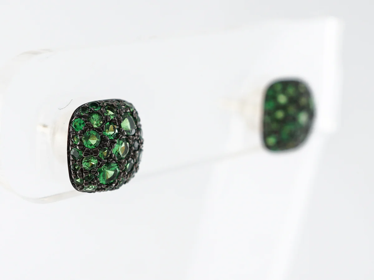 1.18 Tsavorite Garnet Pave Cluster Earring Studs in 14k Yellow Gold - Image 3