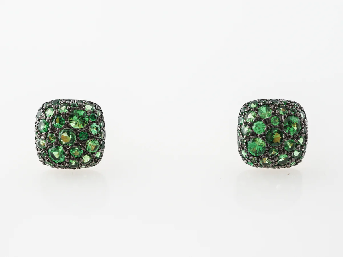 1.18 Tsavorite Garnet Pave Cluster Earring Studs in 14k Yellow Gold - Image 4