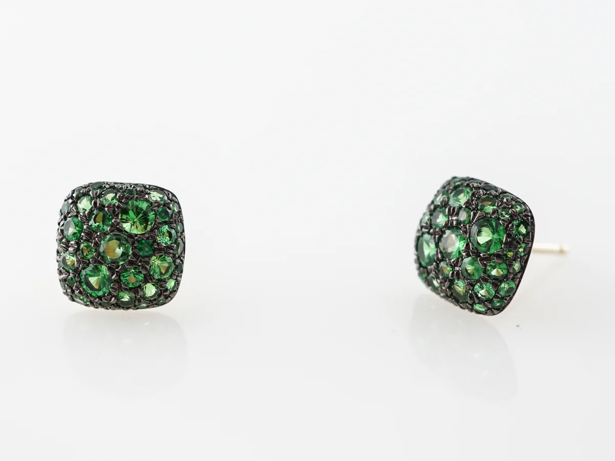1.18 Tsavorite Garnet Pave Cluster Earring Studs in 14k Yellow Gold - Image 5