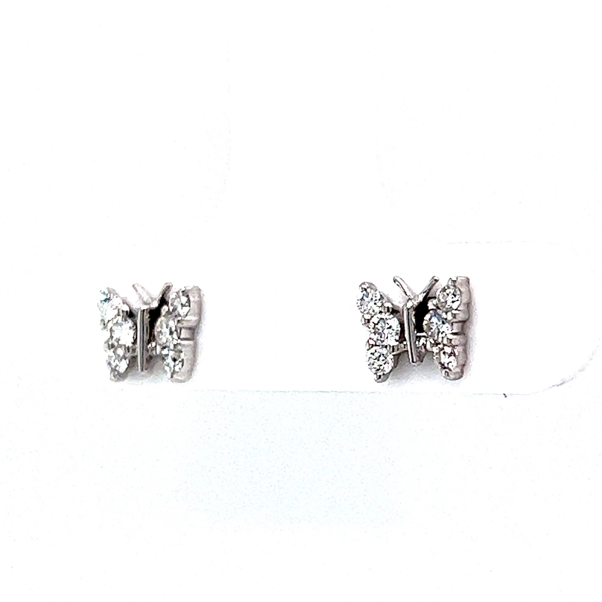 Pave Diamond Butterfly Stud Earrings in 14k White Gold - Image 2