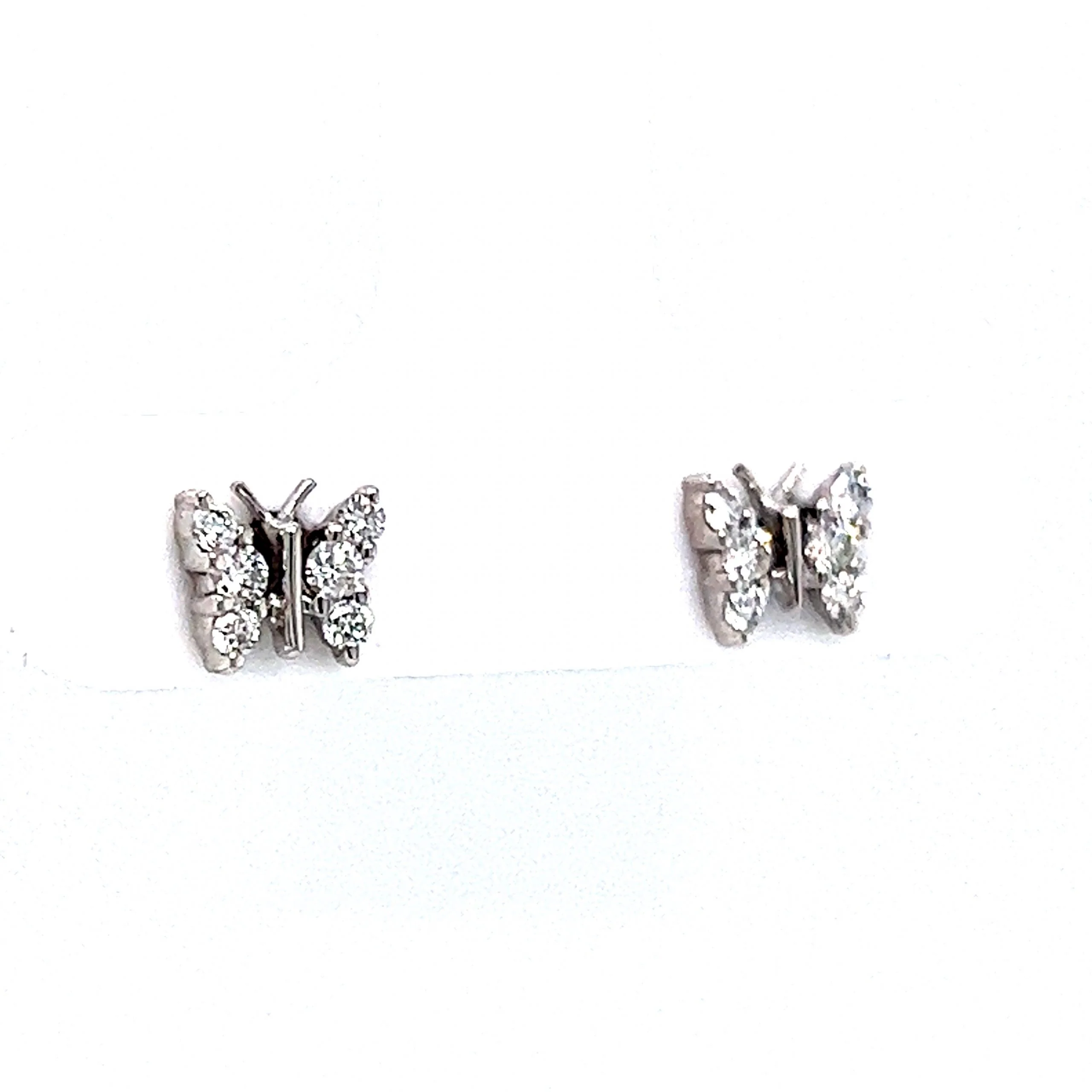 Pave Diamond Butterfly Stud Earrings in 14k White Gold - Image 3