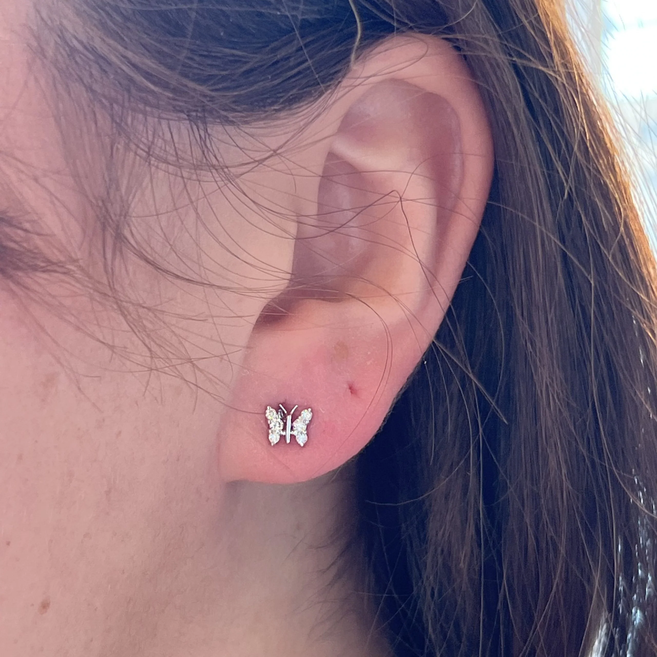 Pave Diamond Butterfly Stud Earrings in 14k White Gold - Image 4
