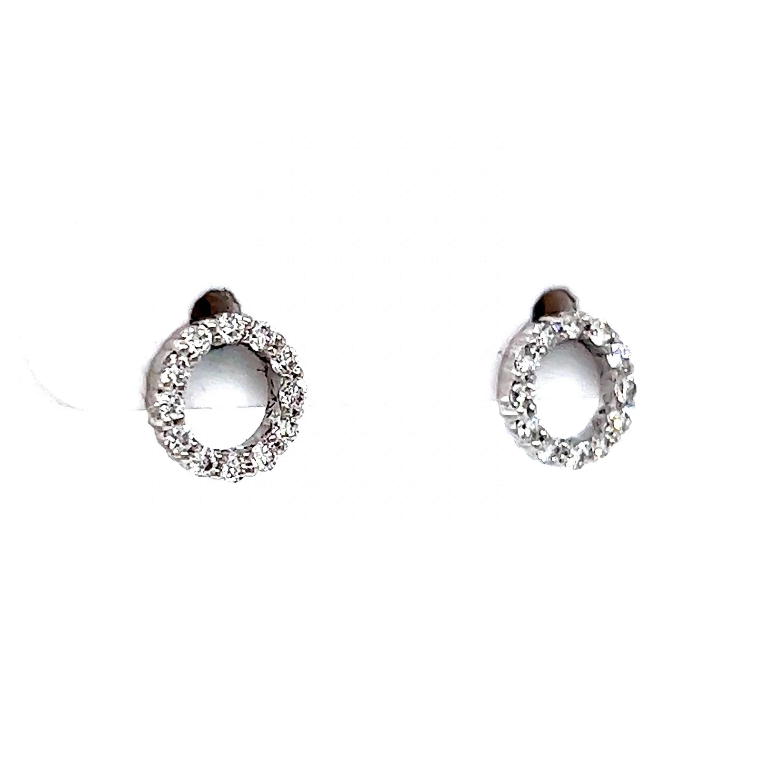 Pave Diamond Circle Stud Earrings in 14k White Gold - Image 3