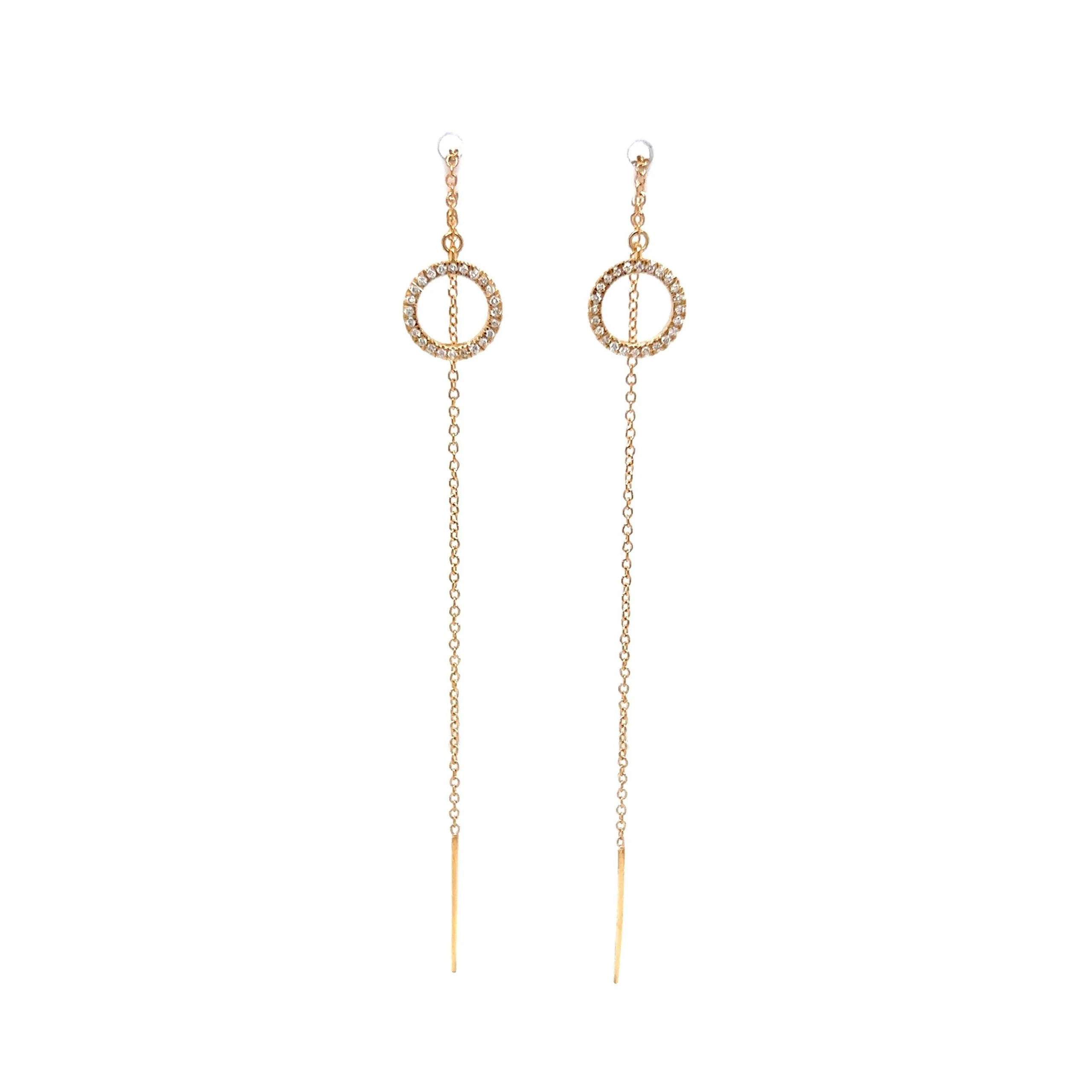 Pave Diamond Circle Threader Earrings in 14k Yellow Gold - Image 4