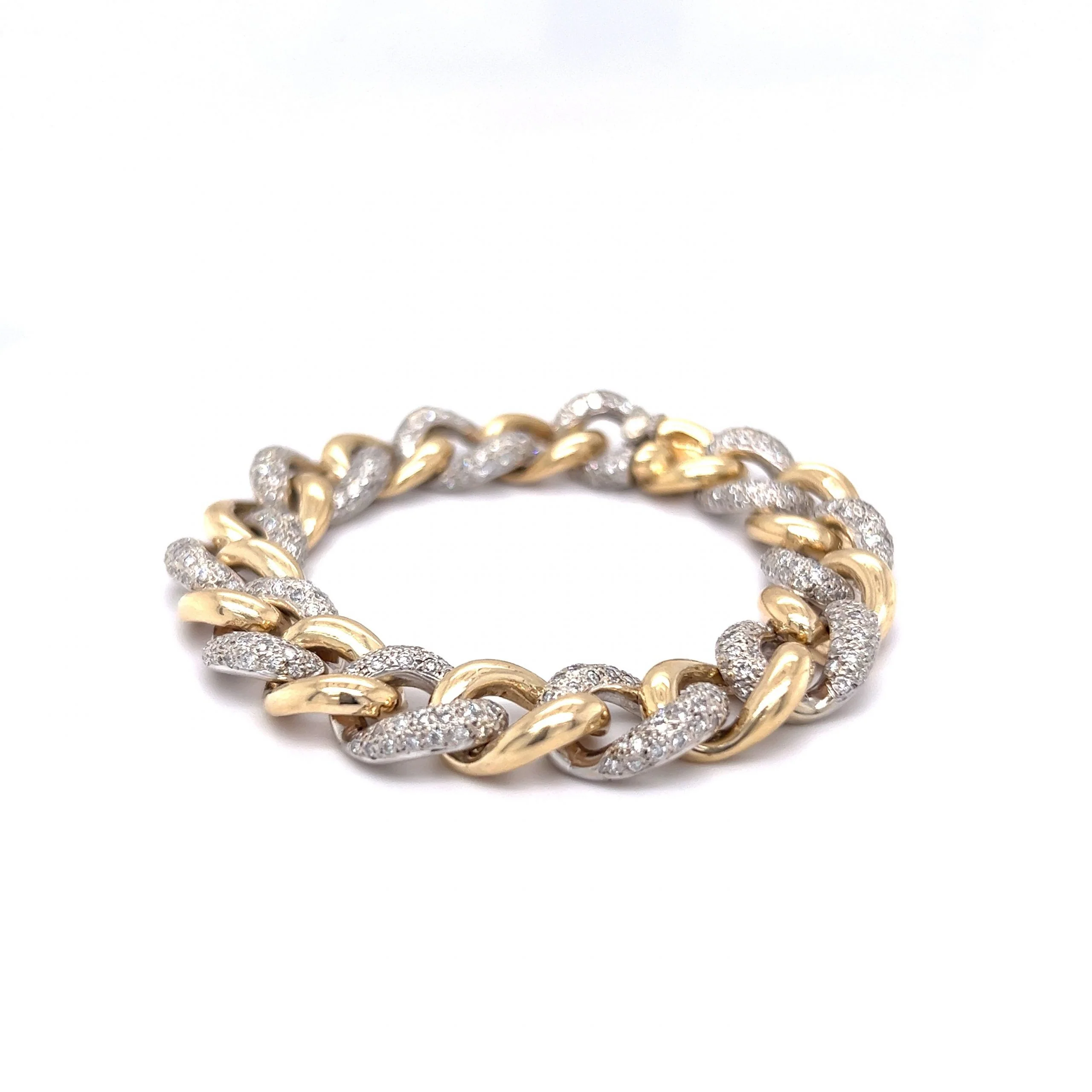 Pave Diamond Curb Link Bracelet in 14k Yellow & White Gold - Image 2