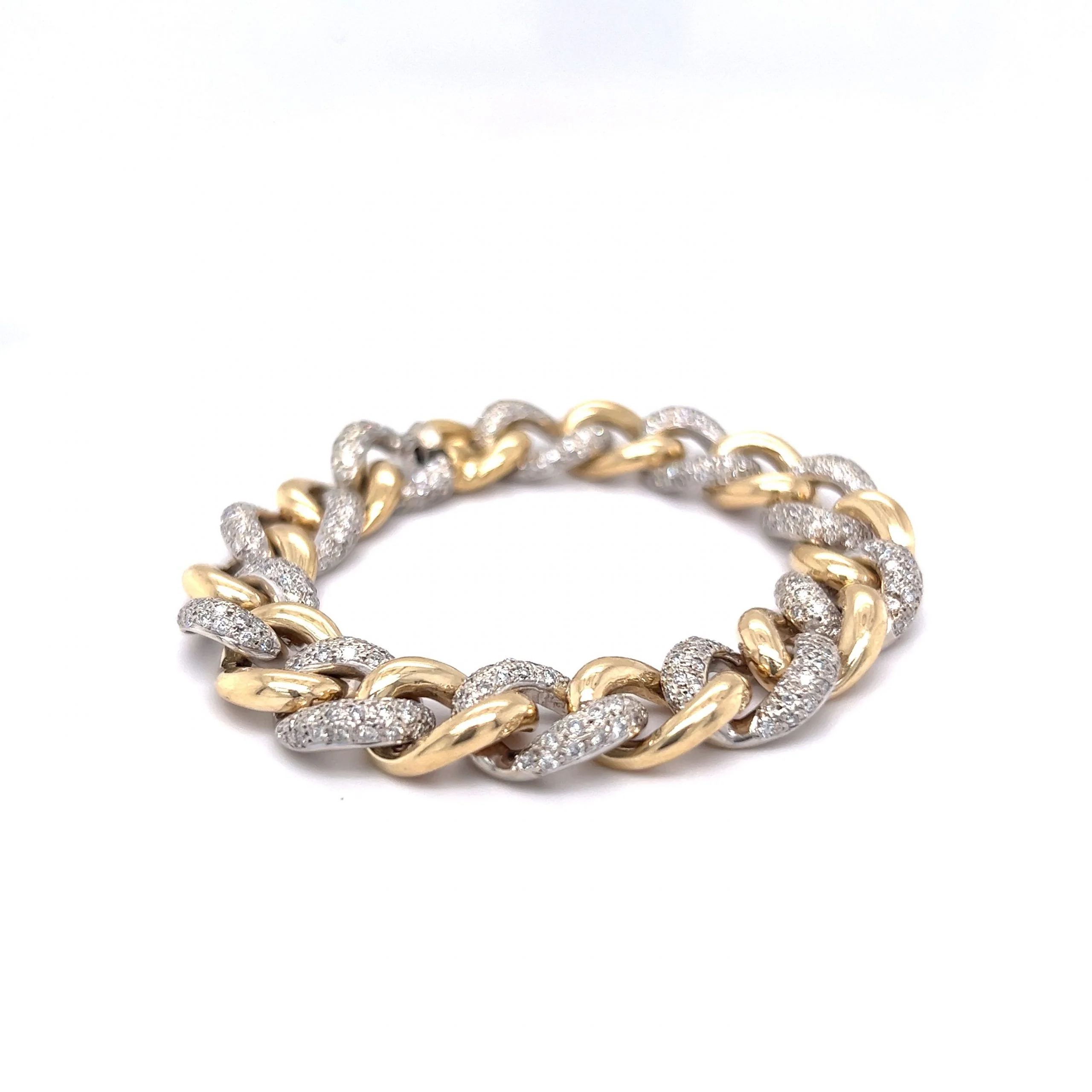 Pave Diamond Curb Link Bracelet in 14k Yellow & White Gold - Image 3