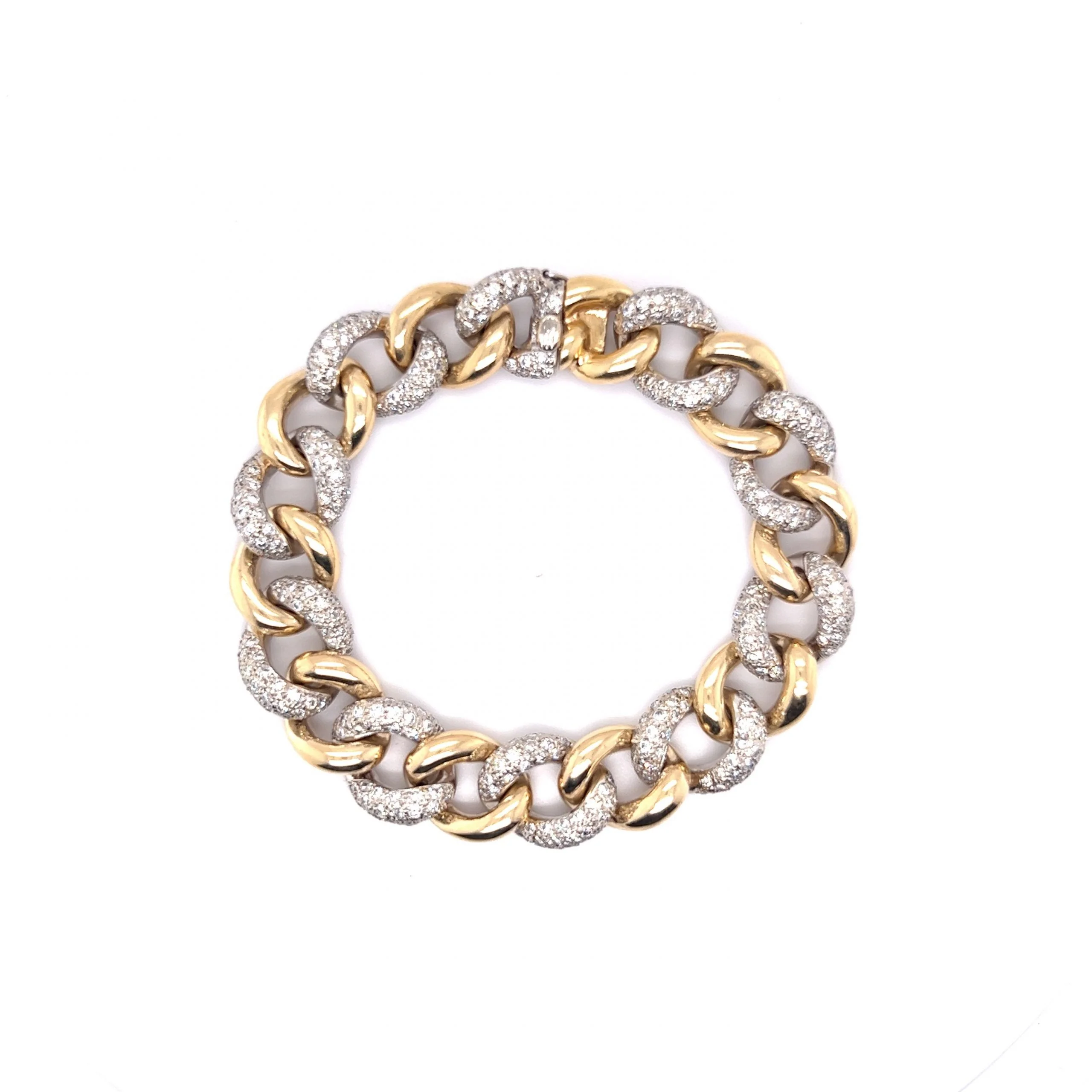 Pave Diamond Curb Link Bracelet in 14k Yellow & White Gold - Image 4