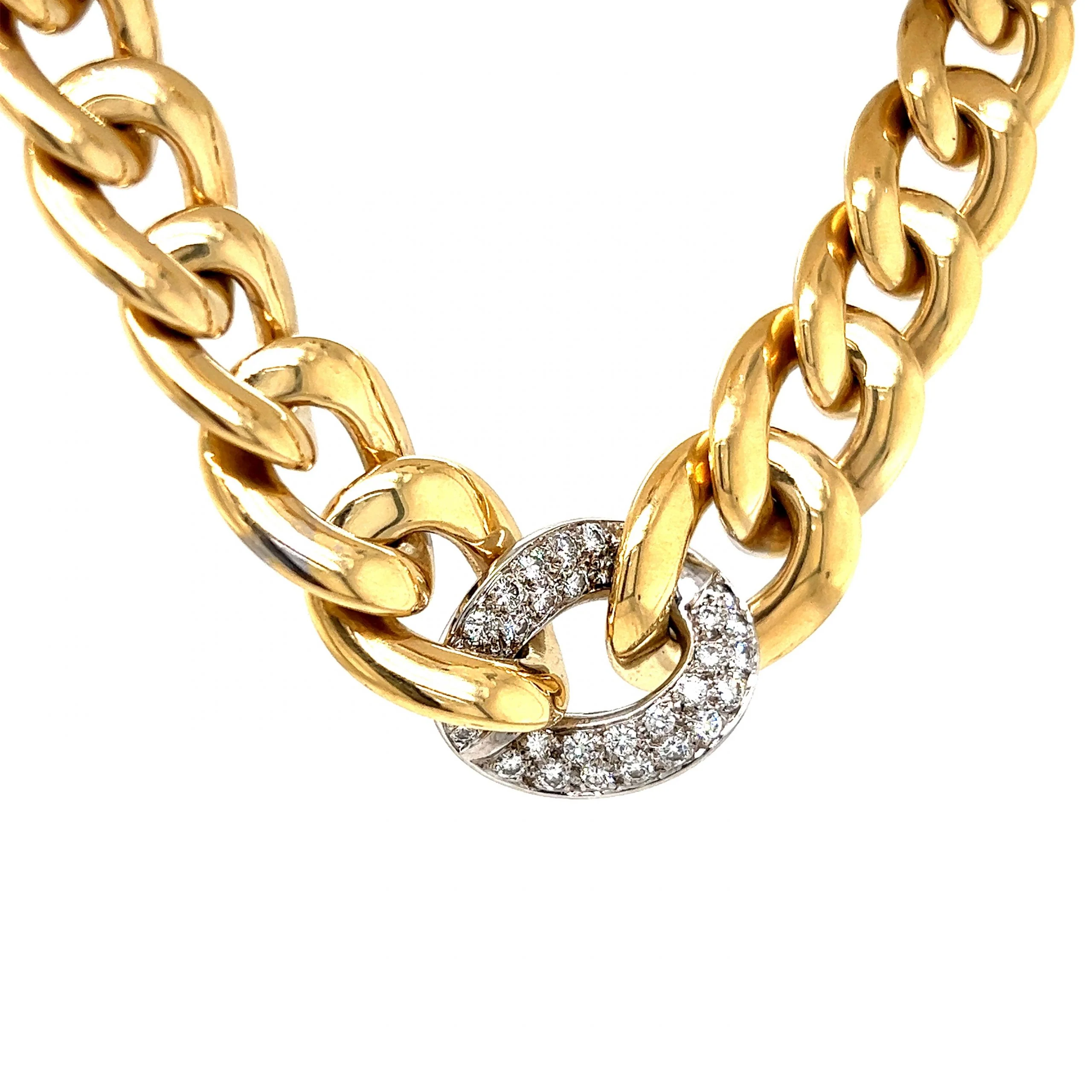 Pave Diamond Curb Link Chain Necklace in 14k Yellow Gold - Image 3