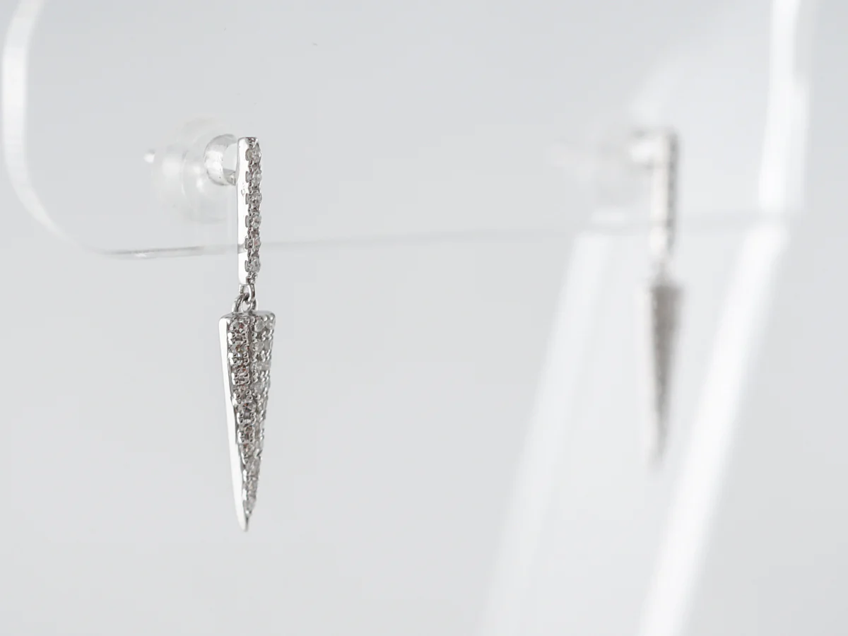 Pave Diamond Dangle Earrings in 18k White Gold - Image 2