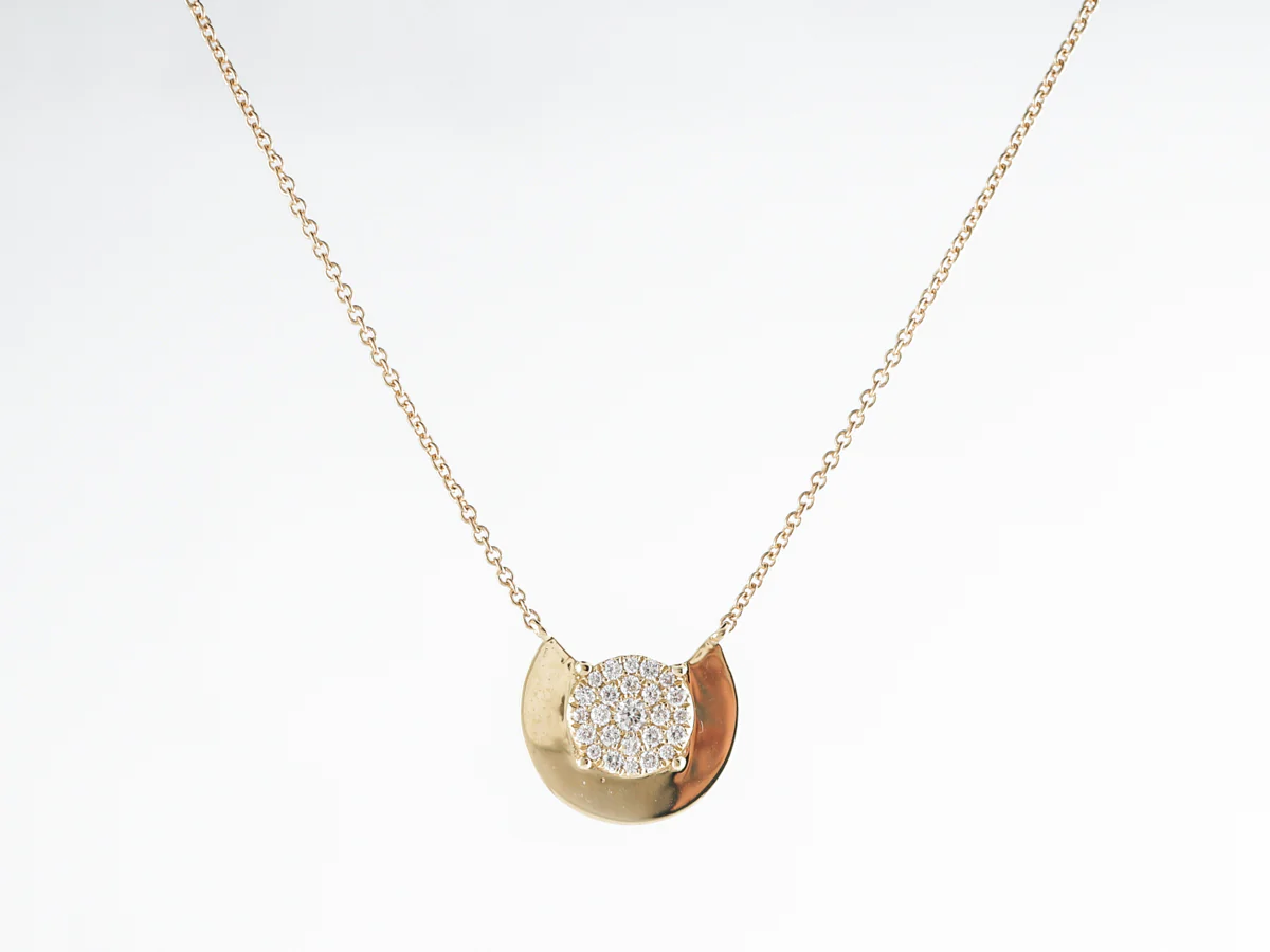 Pave Diamond Disc Pendant in 18k Yellow Gold