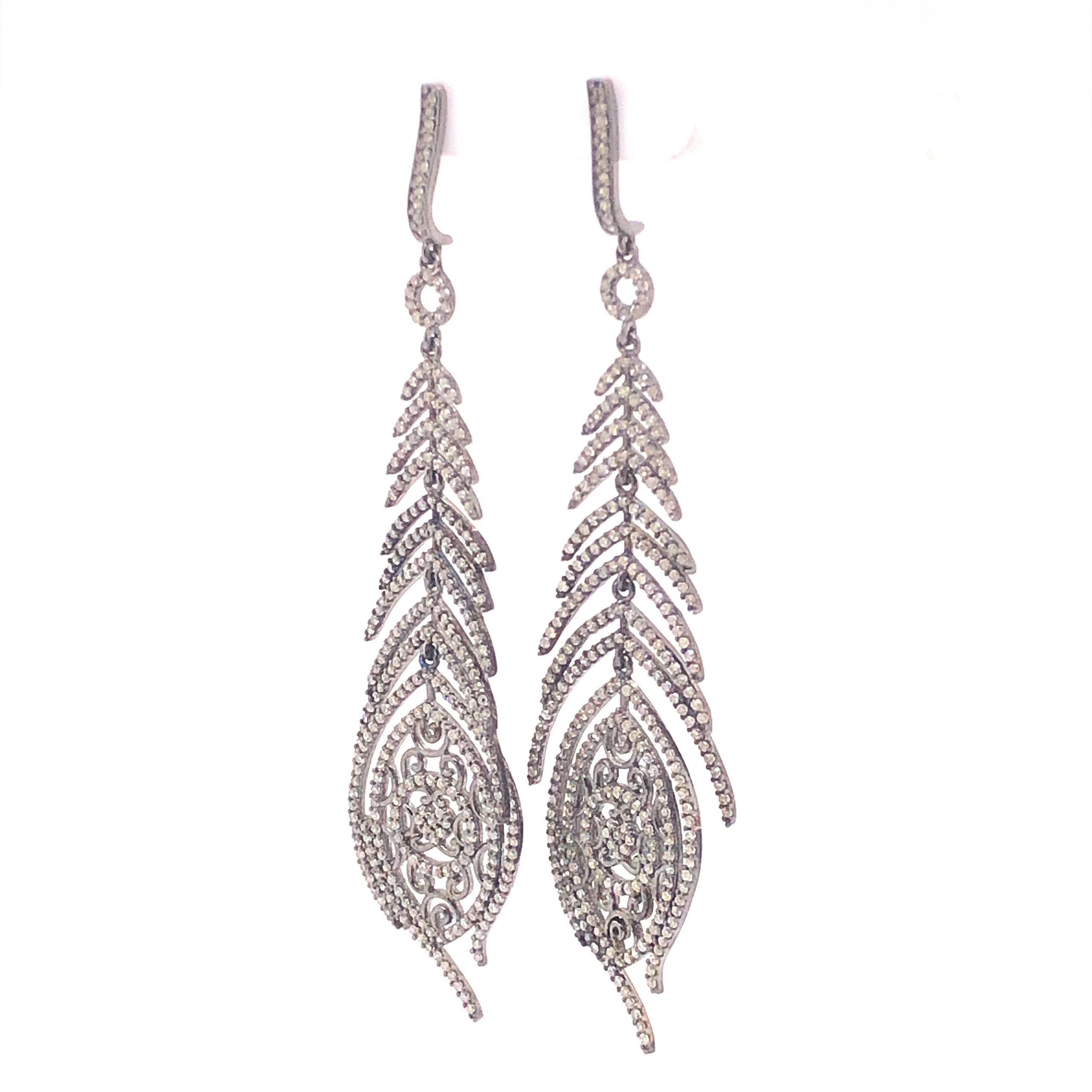 Pave Diamond Feather Earrings in Sterling Silver - Image 2