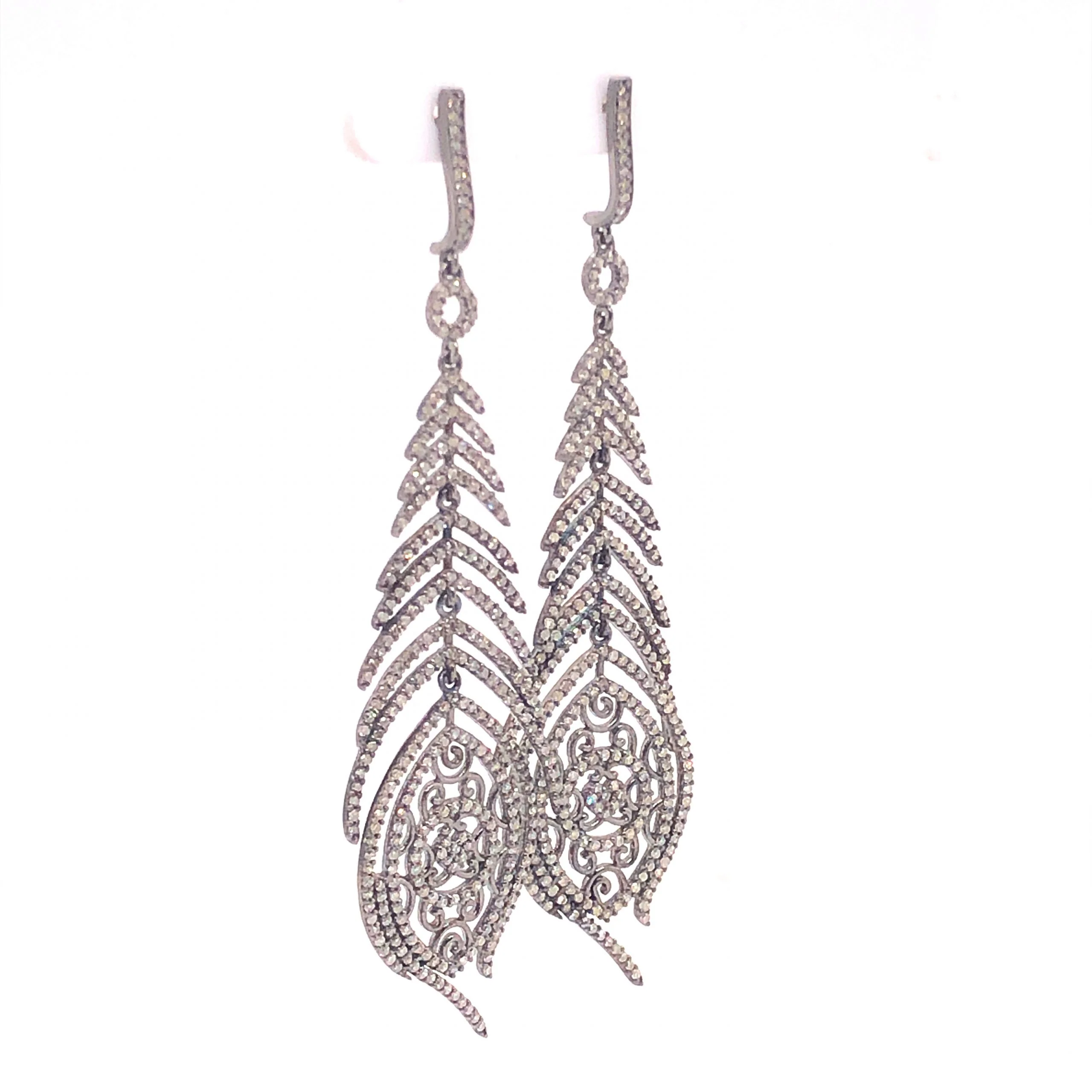 Pave Diamond Feather Earrings in Sterling Silver - Image 3