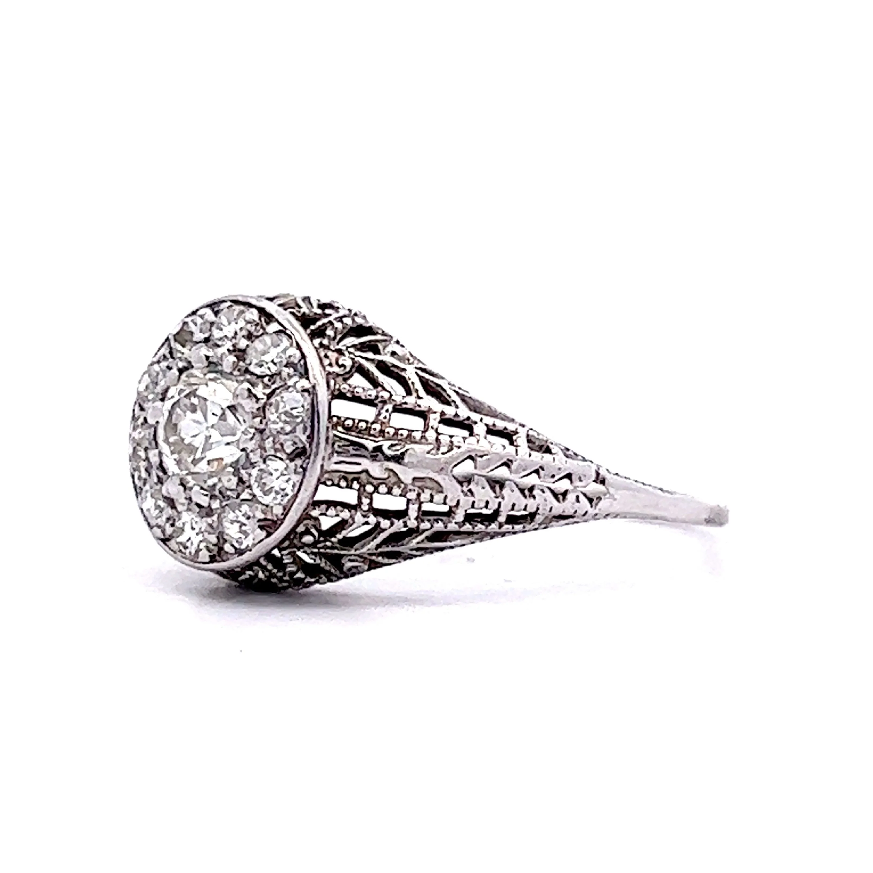 Pave Diamond Filigree Engagement Ring in 18k White Gold - Image 2