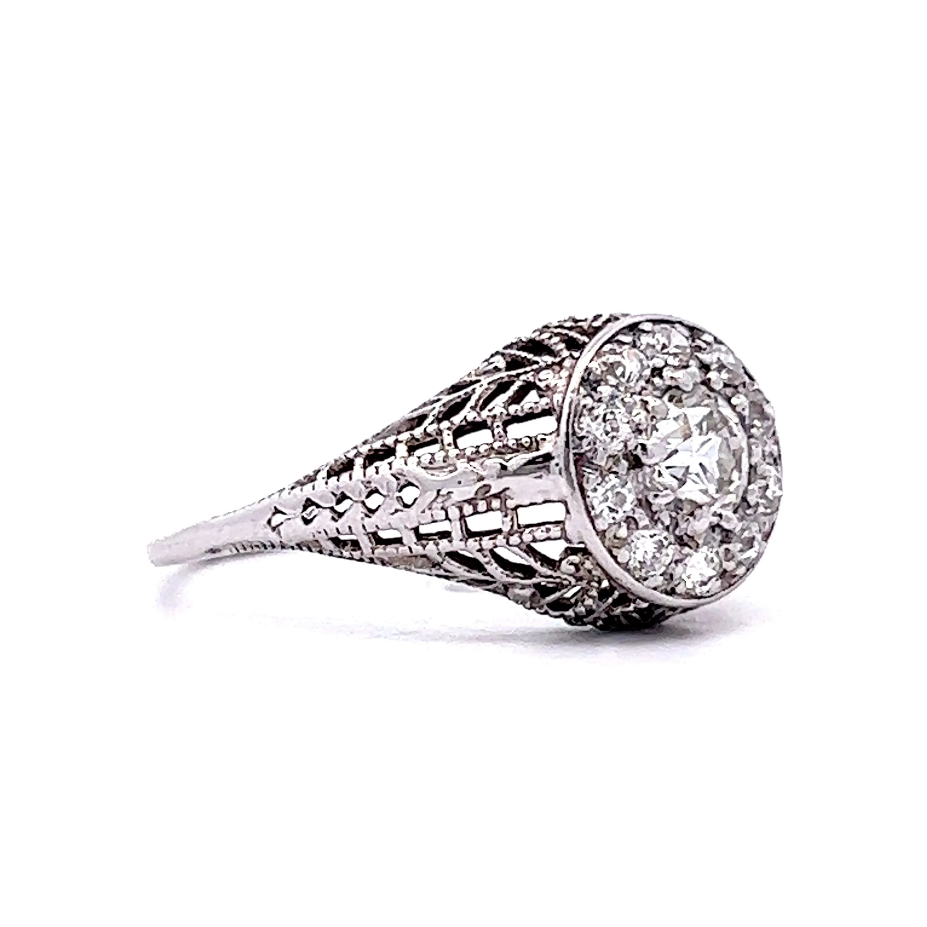 Pave Diamond Filigree Engagement Ring in 18k White Gold - Image 3