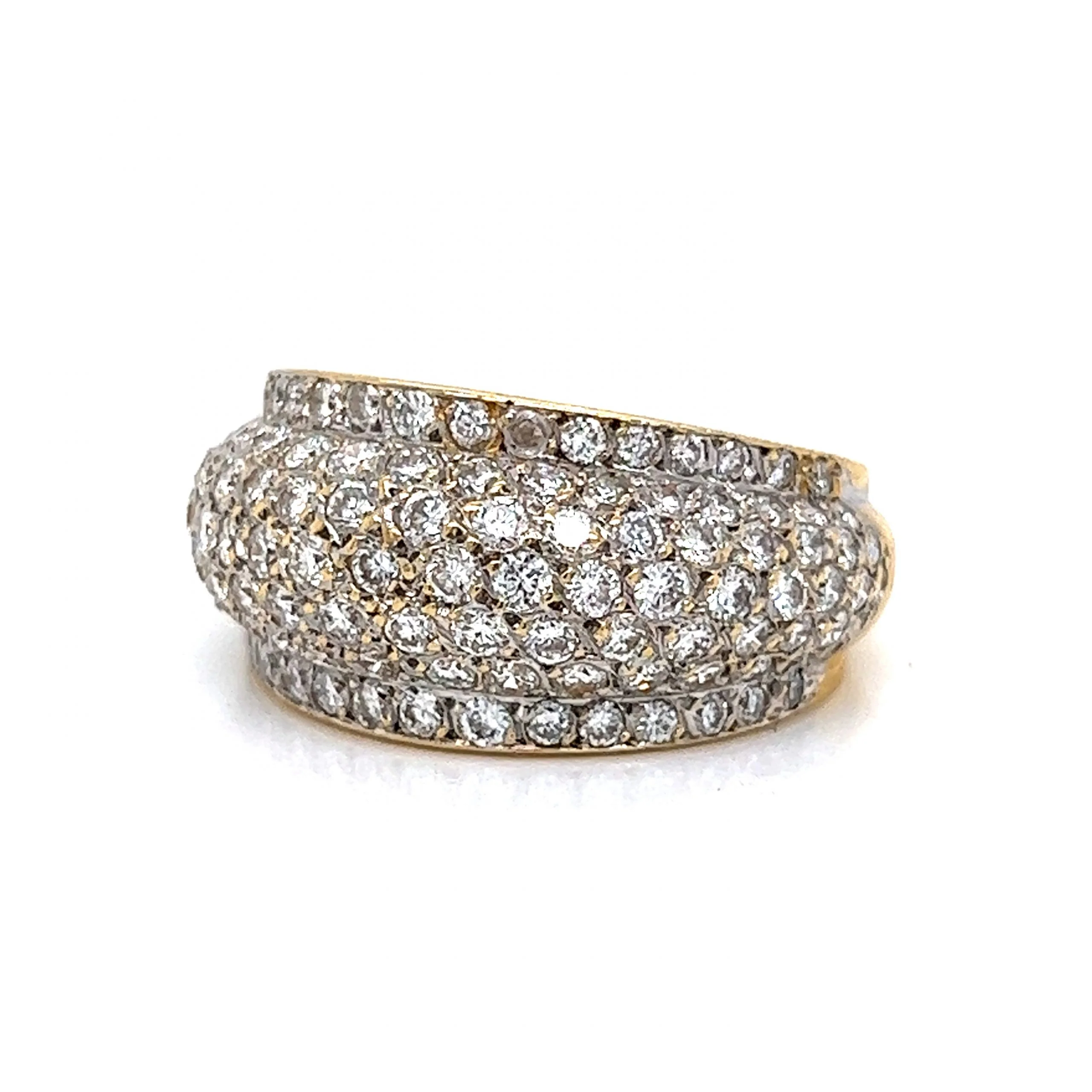 Pave Diamond Flat Edge Dome Ring in 18k Yellow & White Gold - Image 2
