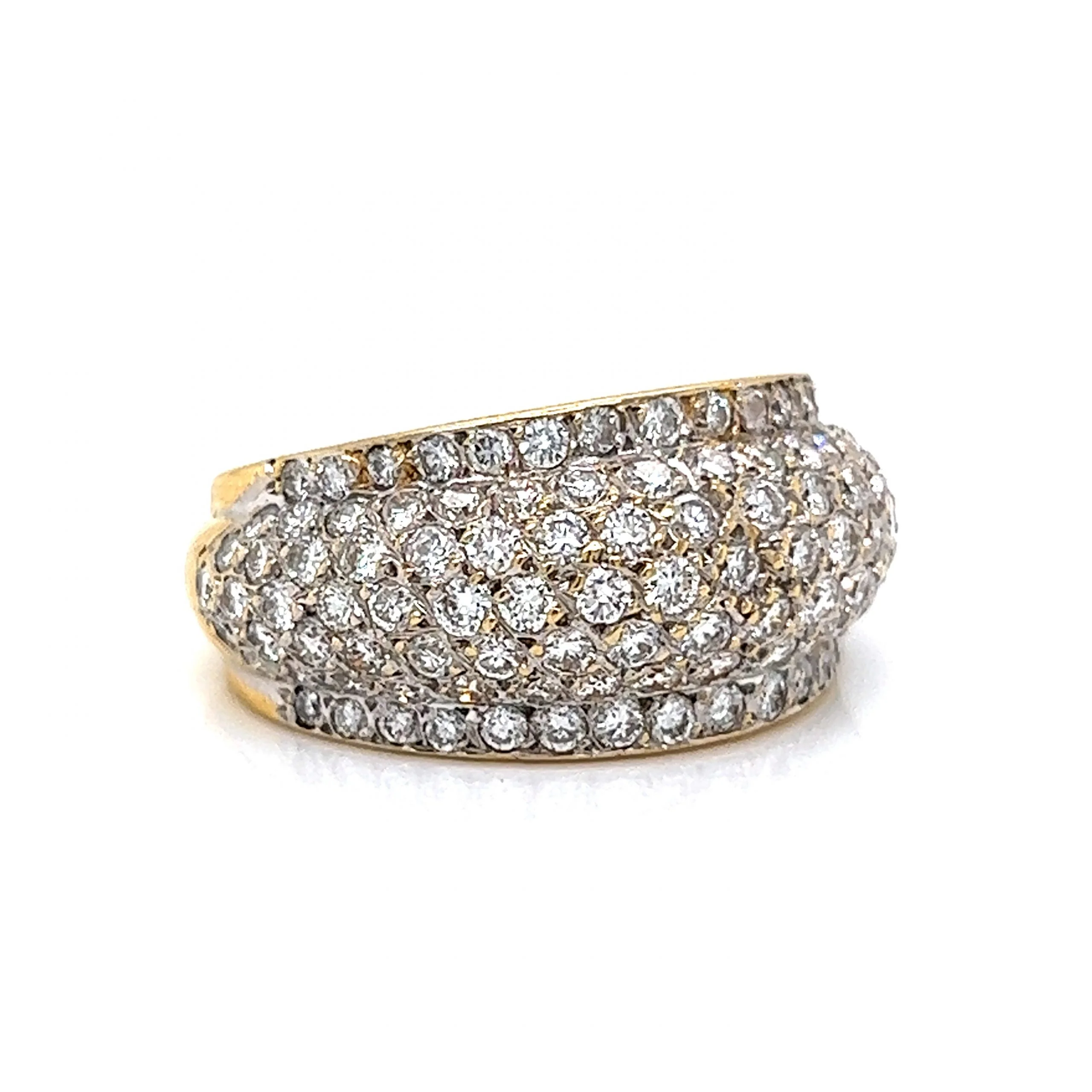 Pave Diamond Flat Edge Dome Ring in 18k Yellow & White Gold - Image 3