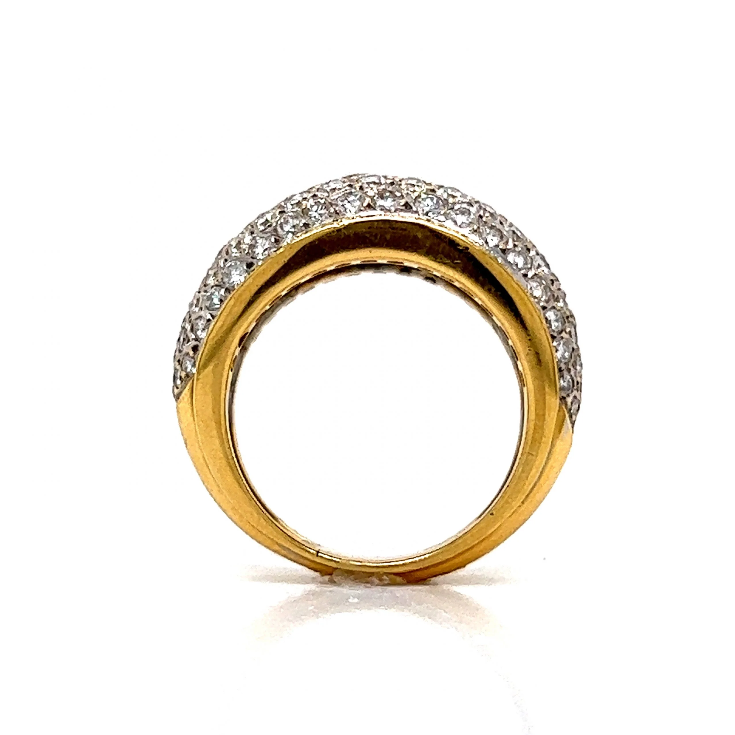 Pave Diamond Flat Edge Dome Ring in 18k Yellow & White Gold - Image 4