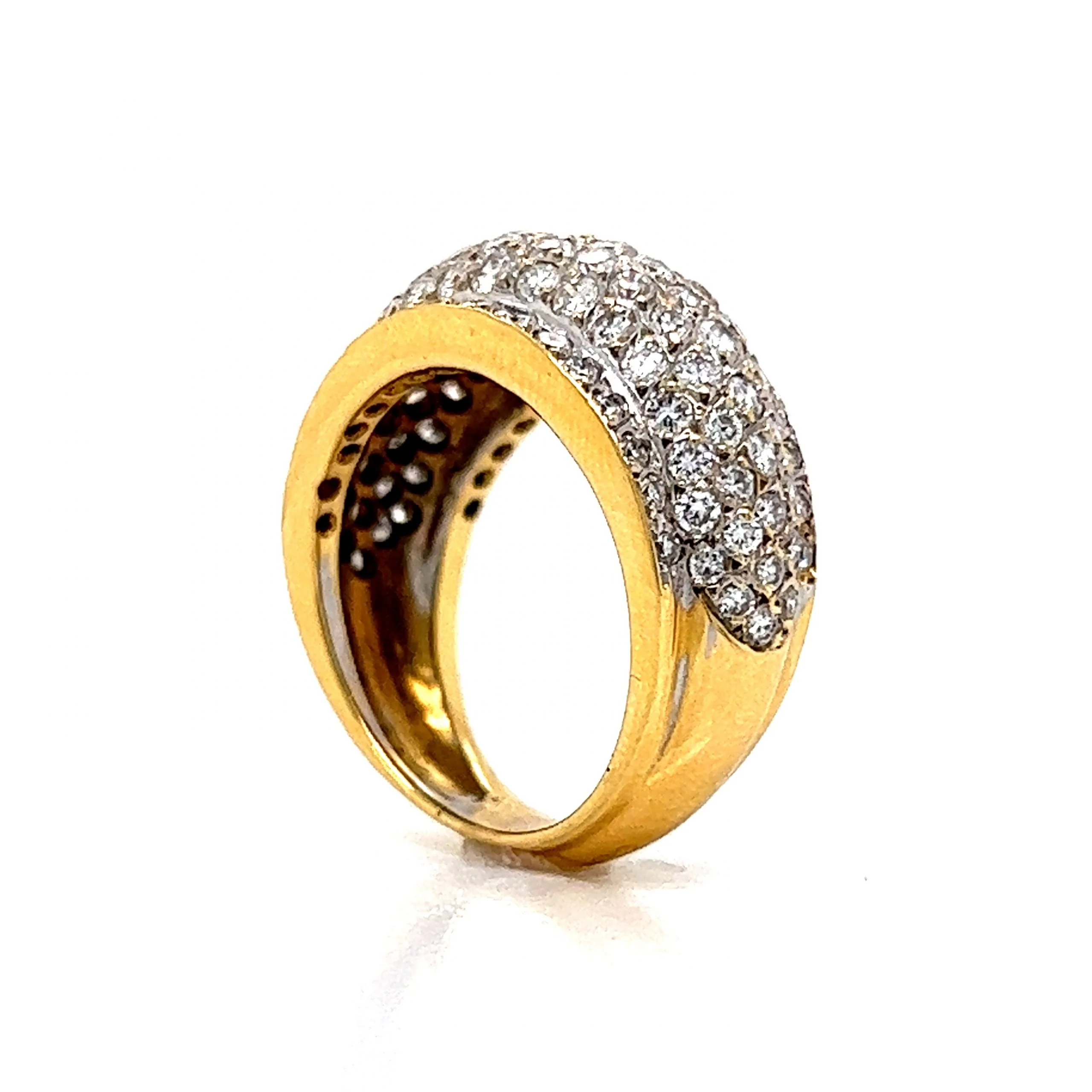 Pave Diamond Flat Edge Dome Ring in 18k Yellow & White Gold - Image 5