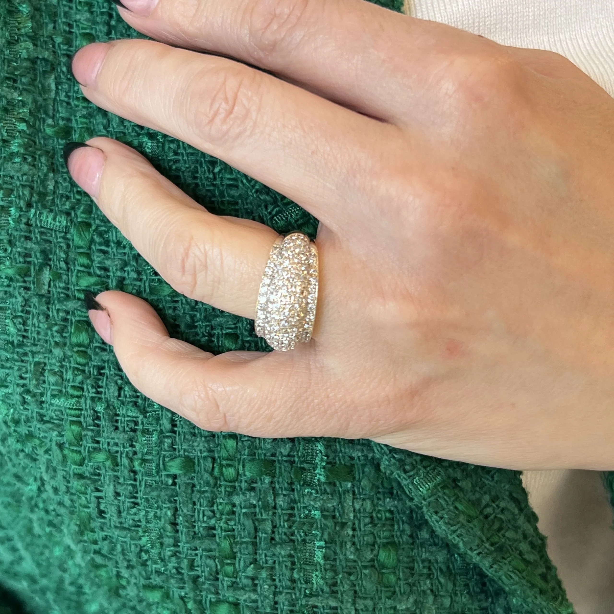 Pave Diamond Flat Edge Dome Ring in 18k Yellow & White Gold - Image 6