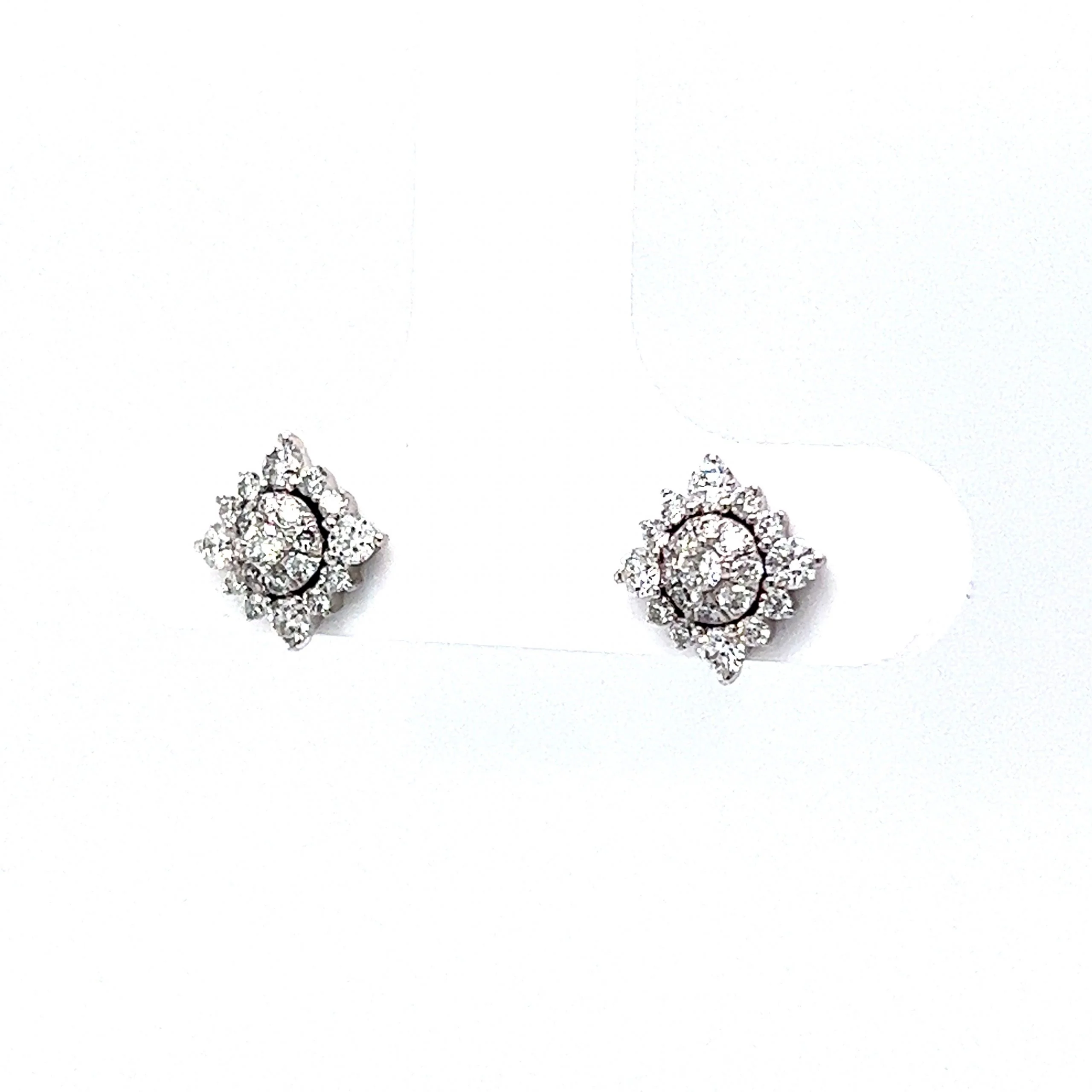 Pave Diamond Geometric Stud Earrings in 14k White Gold - Image 2