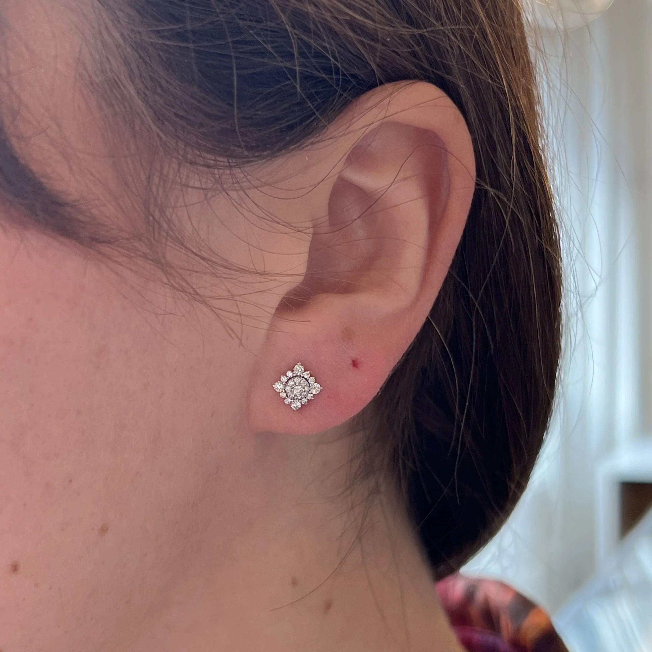Pave Diamond Geometric Stud Earrings in 14k White Gold - Image 4