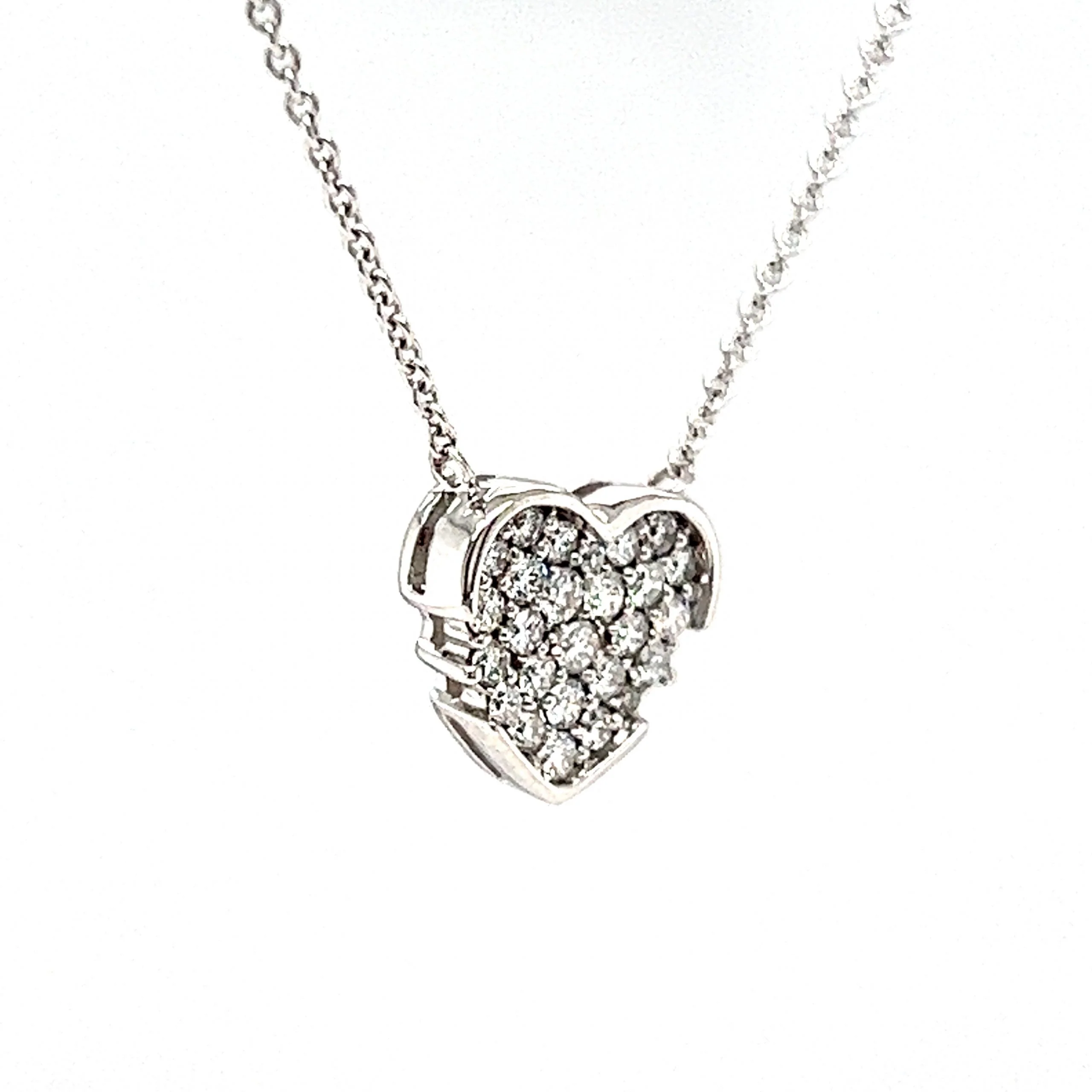 Pave Diamond Heart Pendant Necklace in 14k White Gold - Image 3