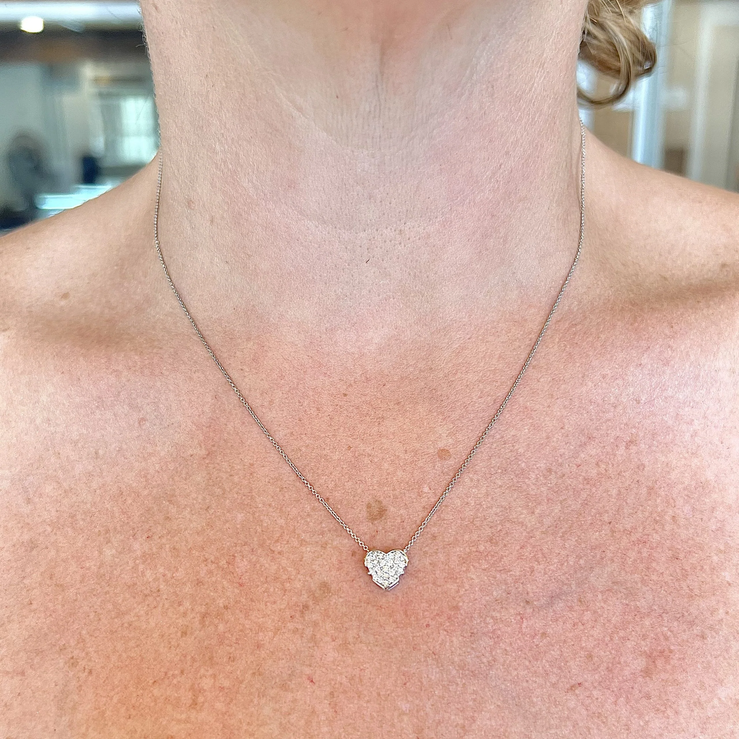 Pave Diamond Heart Pendant Necklace in 14k White Gold - Image 4
