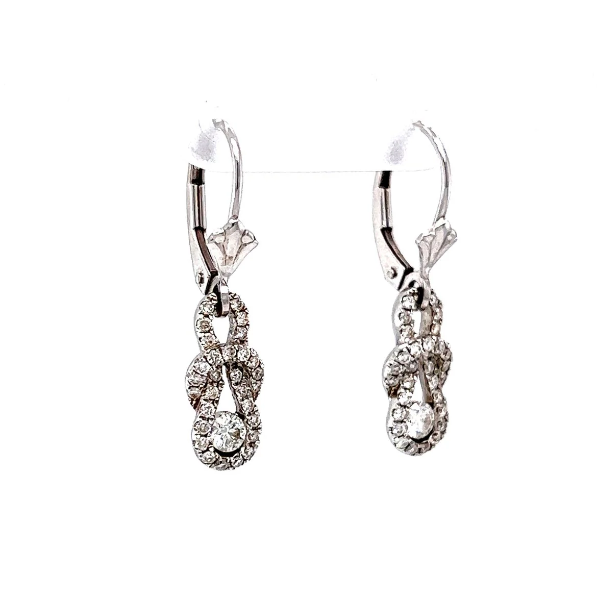 Pave Diamond Knot Earrings in 14k White Gold - Image 3