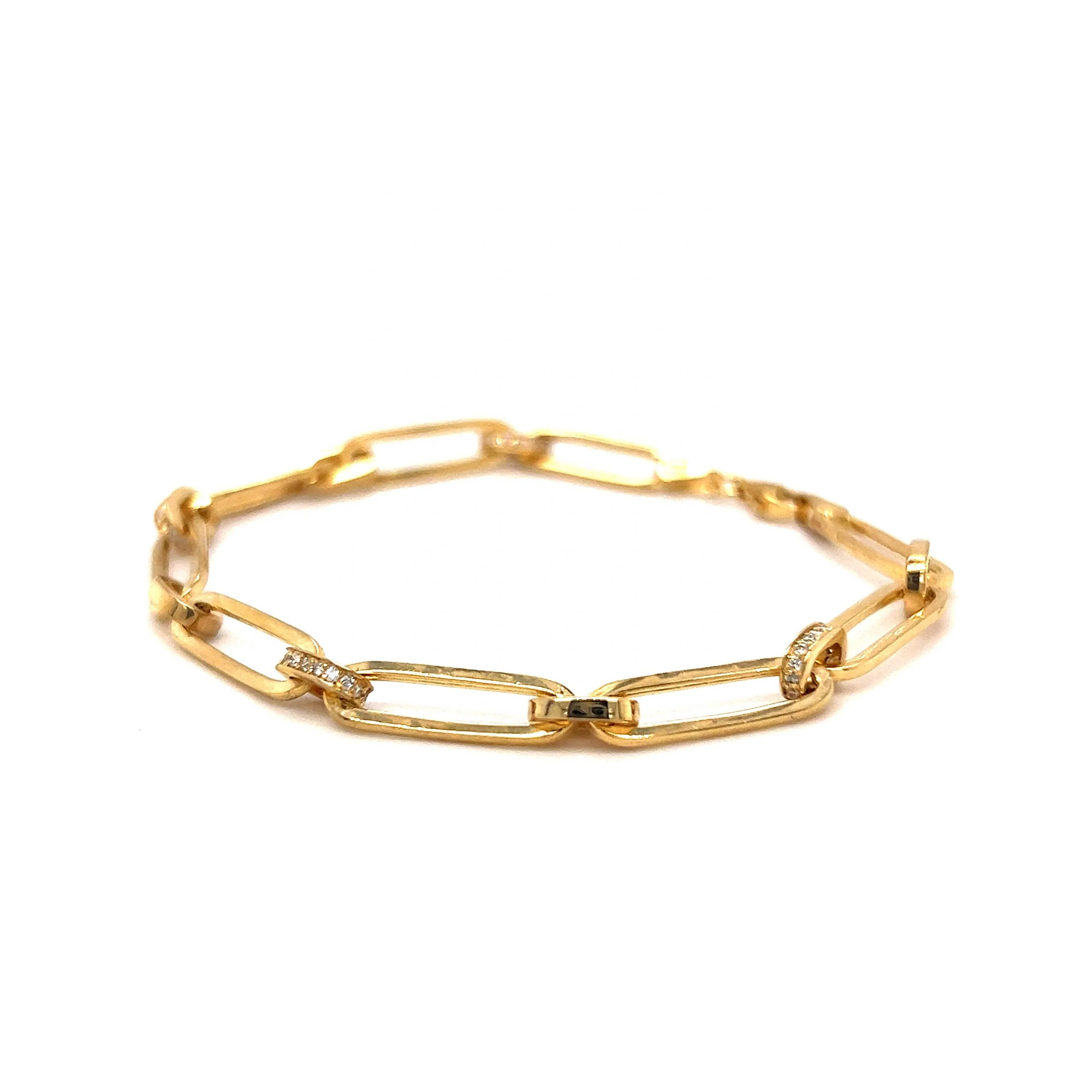 Pave Diamond Link Paperclip Chain Bracelet in 14k Yellow Gold - Image 2