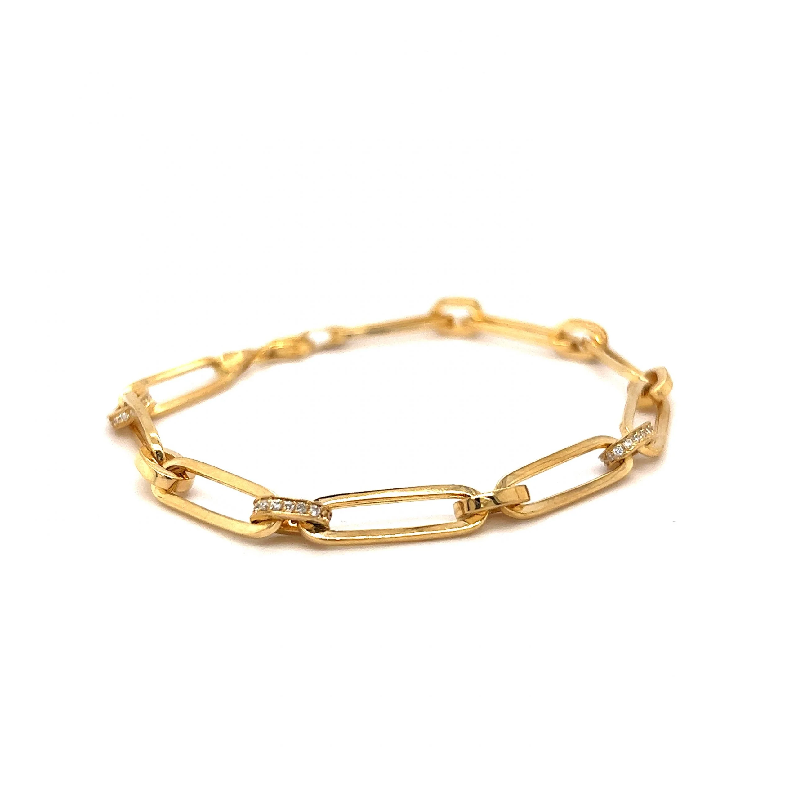 Pave Diamond Link Paperclip Chain Bracelet in 14k Yellow Gold - Image 3