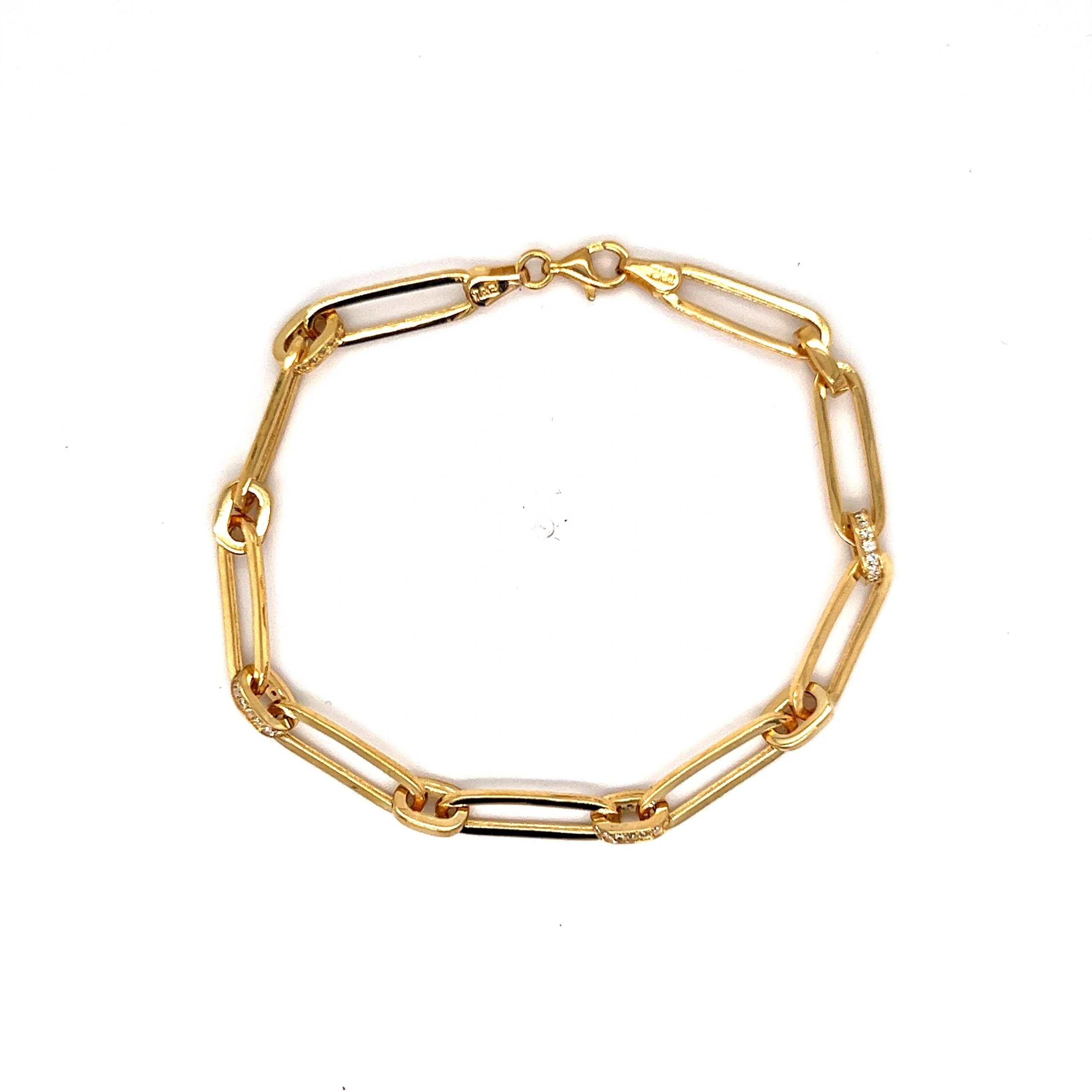 Pave Diamond Link Paperclip Chain Bracelet in 14k Yellow Gold - Image 4